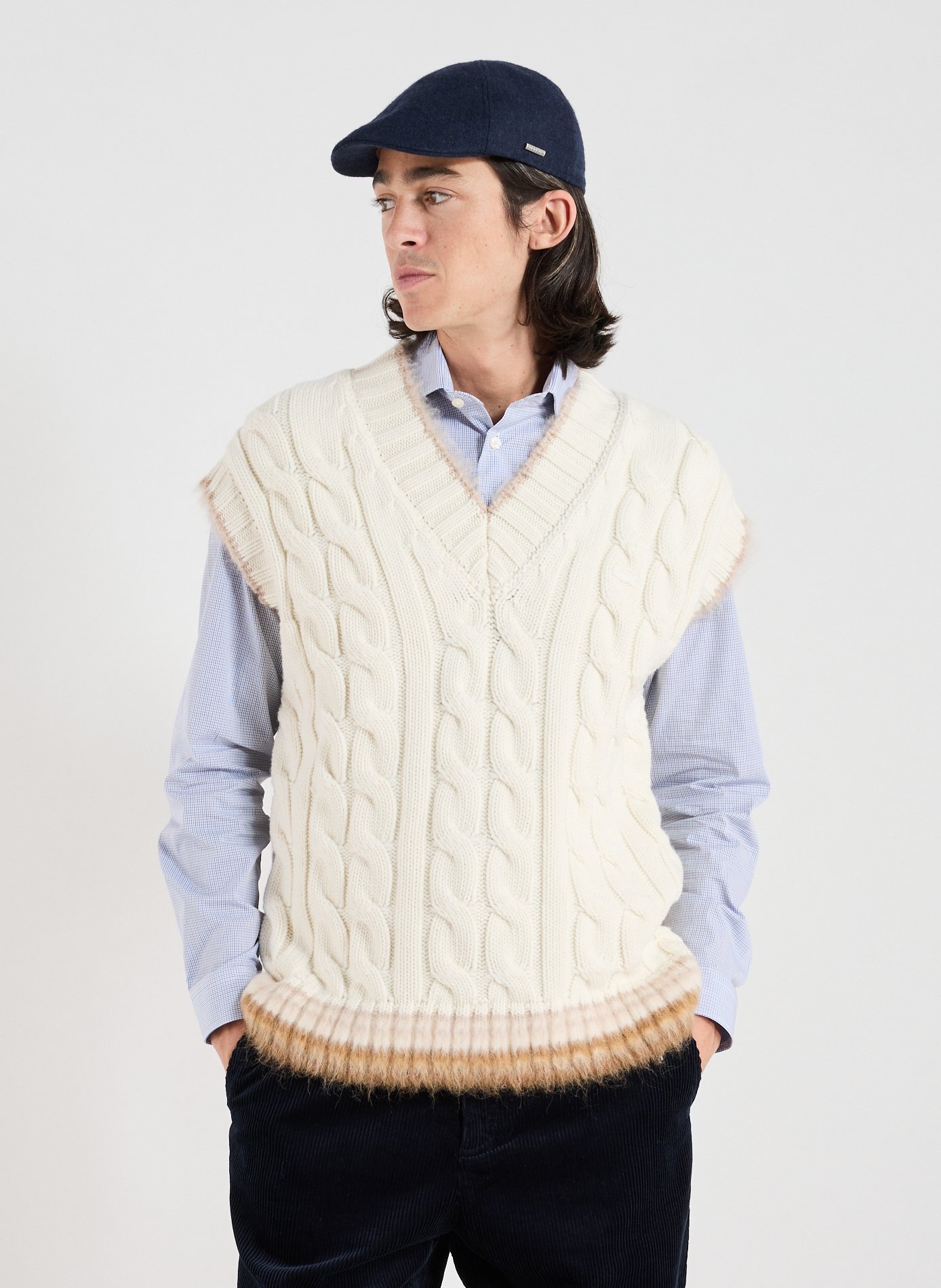 LACOSTE Pull sans manches torsadé en laine Blanc