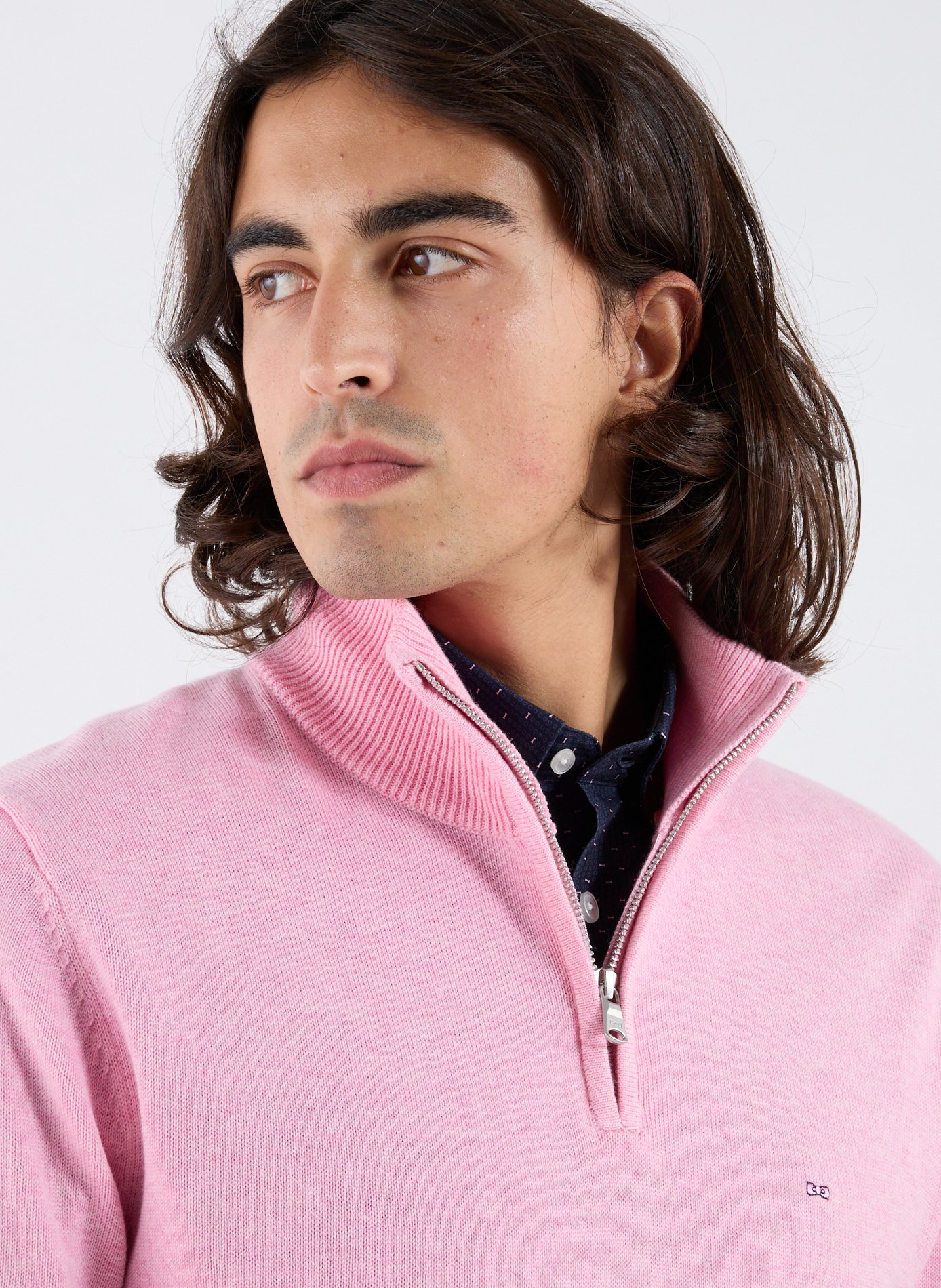 Pull col zippé en laine et coton EDEN PARK Rose