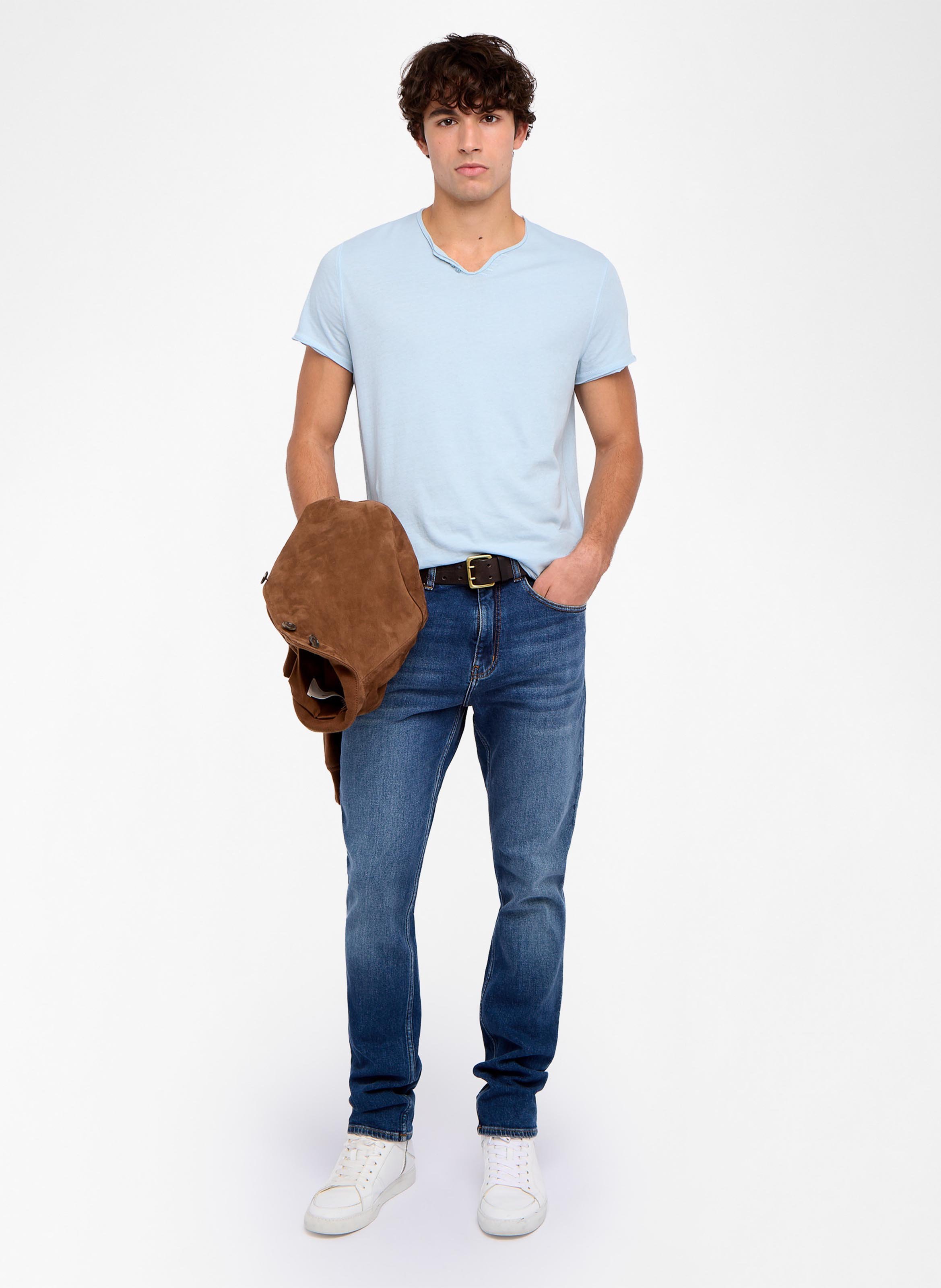 Tee-shirt droit col tunisien en coton monastir ZADIG&VOLTAIRE Bleu