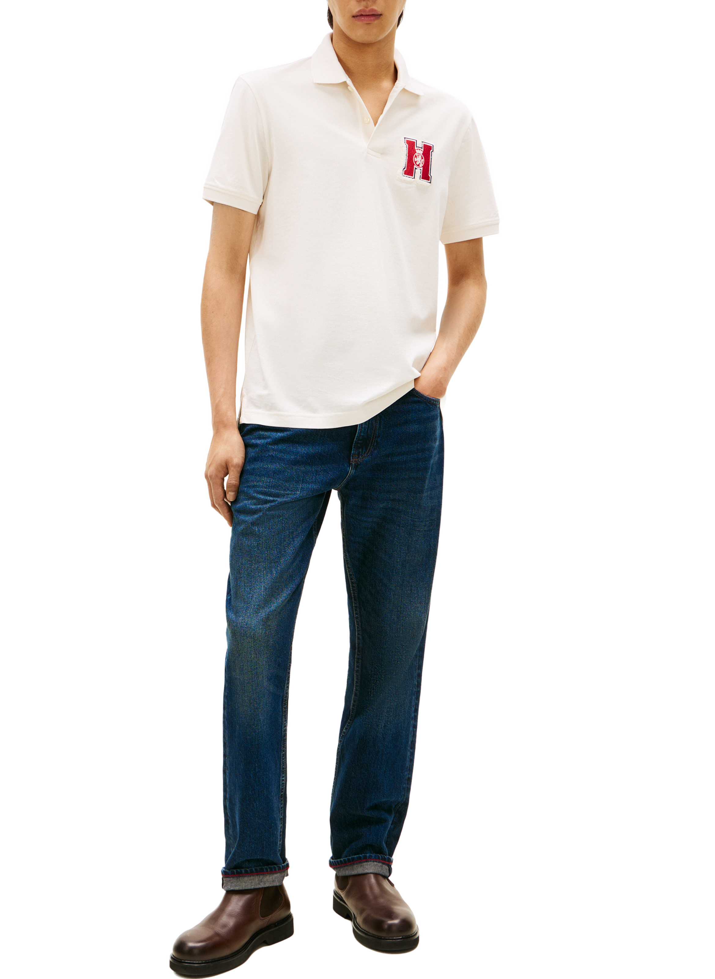 Polo with H Logo in Cotton TOMMY HILFIGER Beige