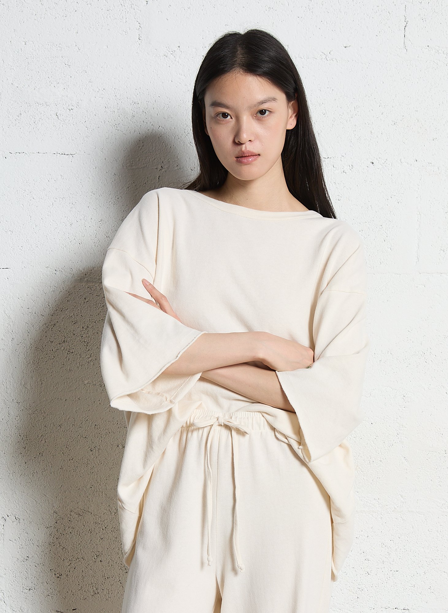Tee-shirt oversize col rond en coton ykobow AMERICAN VINTAGE Beige