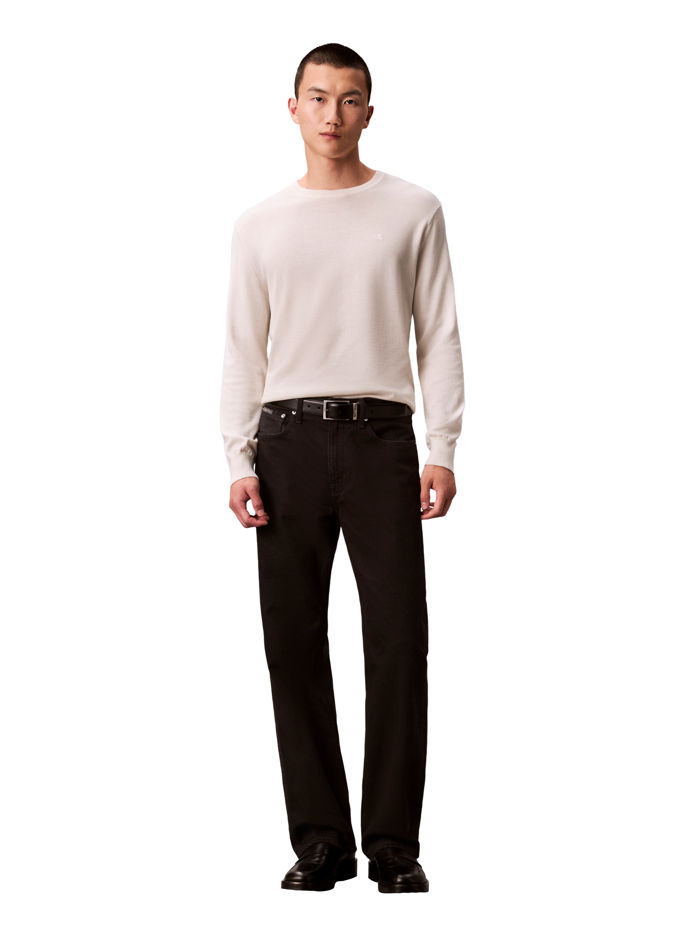 Pull col rond en coton CALVIN KLEIN Blanc