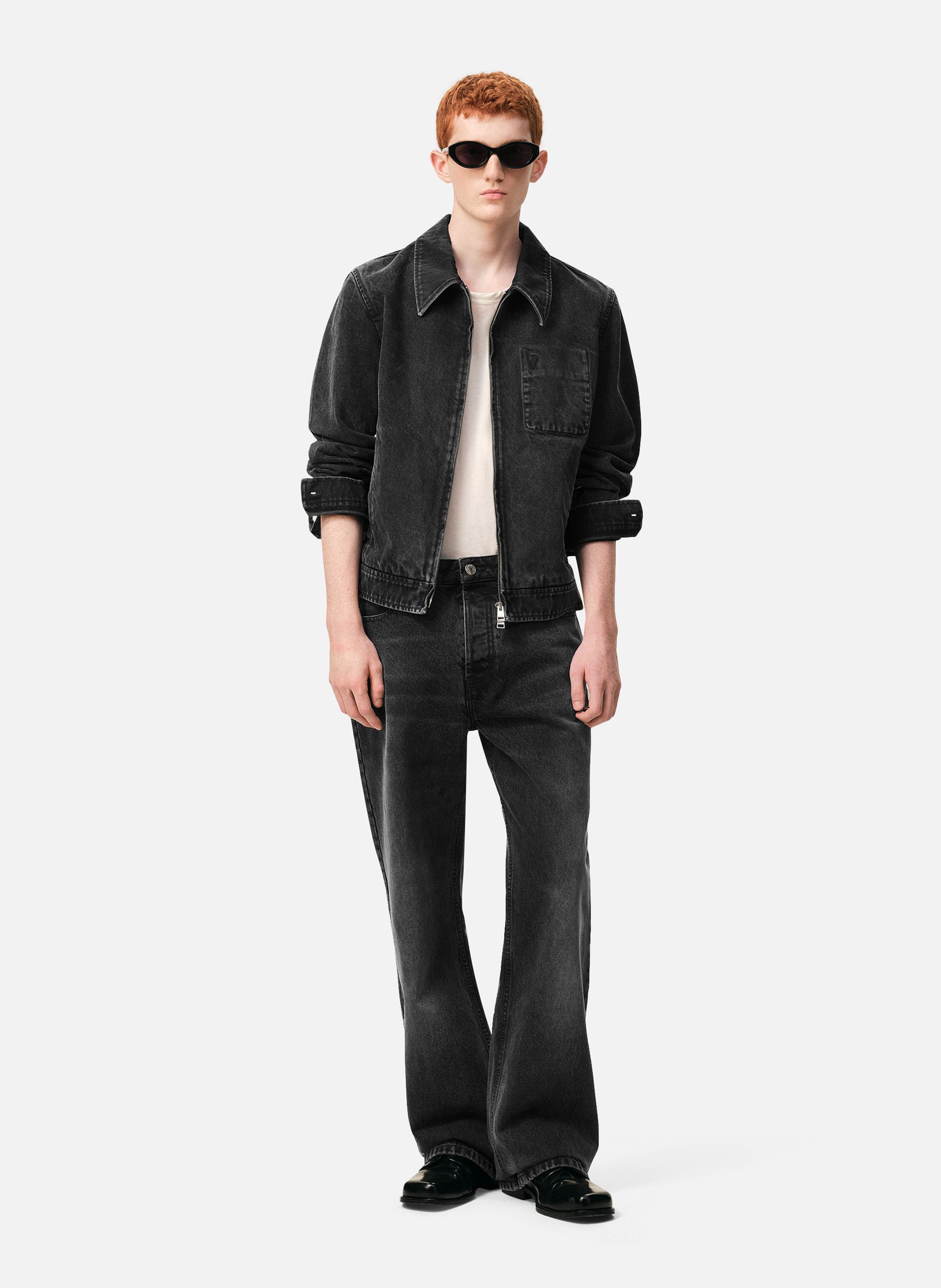 Blouson zippé ami de coeur ton sur ton en coton AMI PARIS Gris