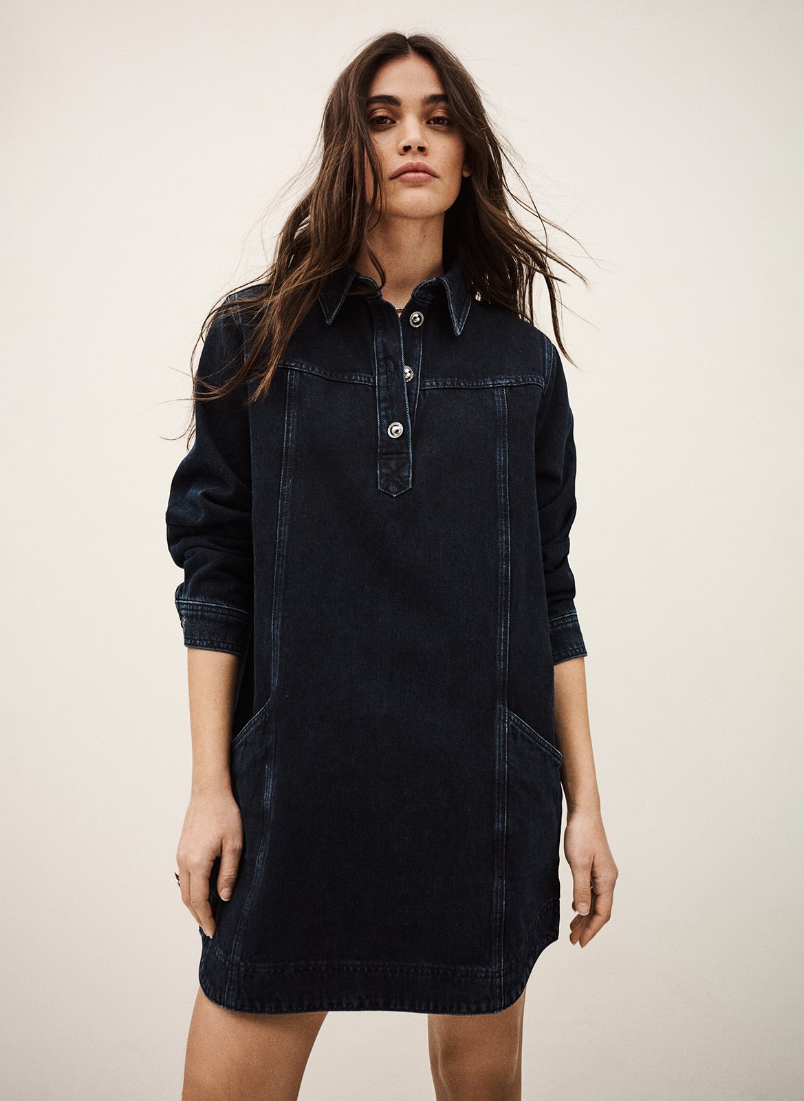 Robe courte chemise en jean tona BA&SH Bleu