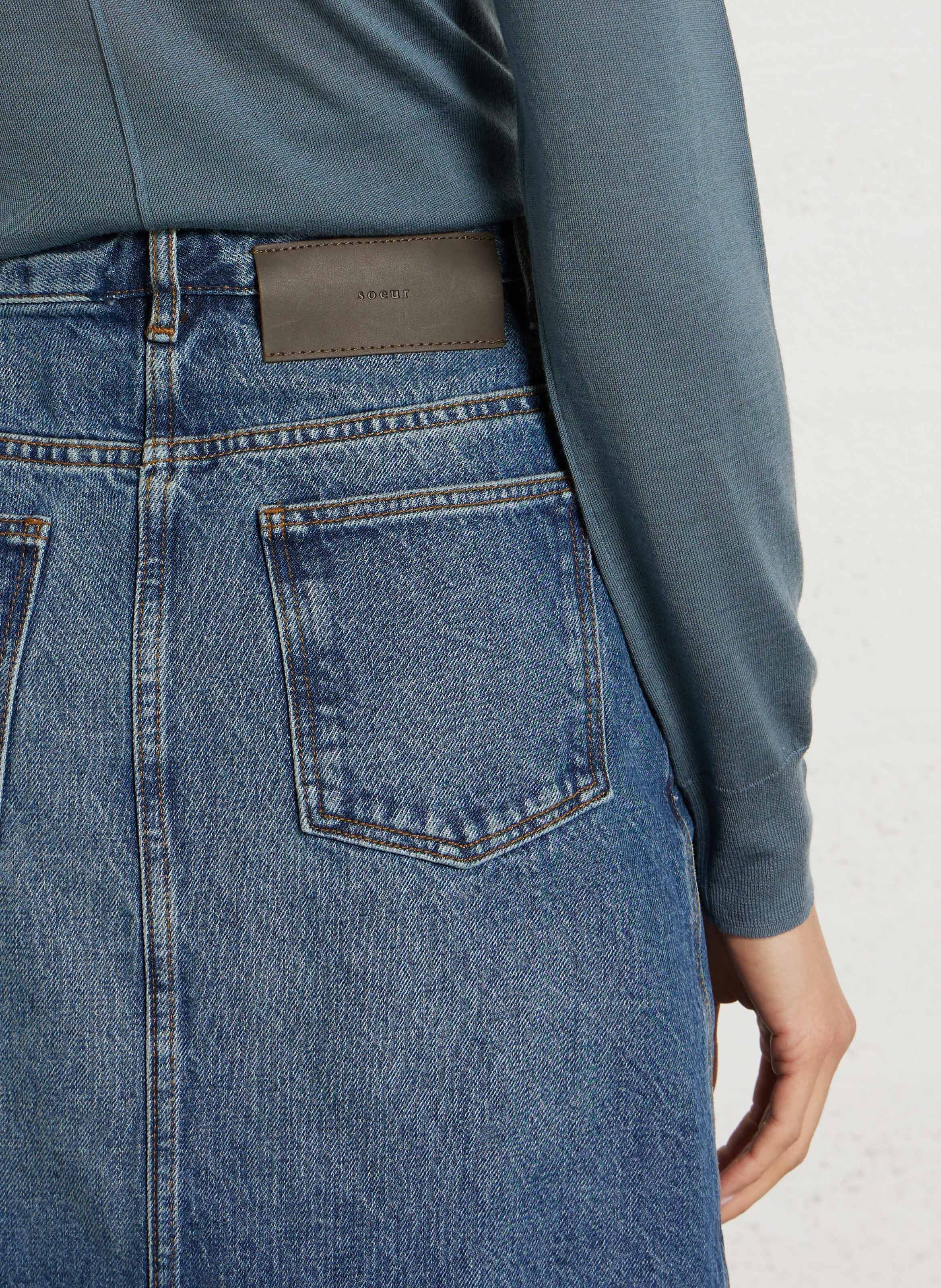 Jupe midi évasée en denim halo SOEUR Bleu