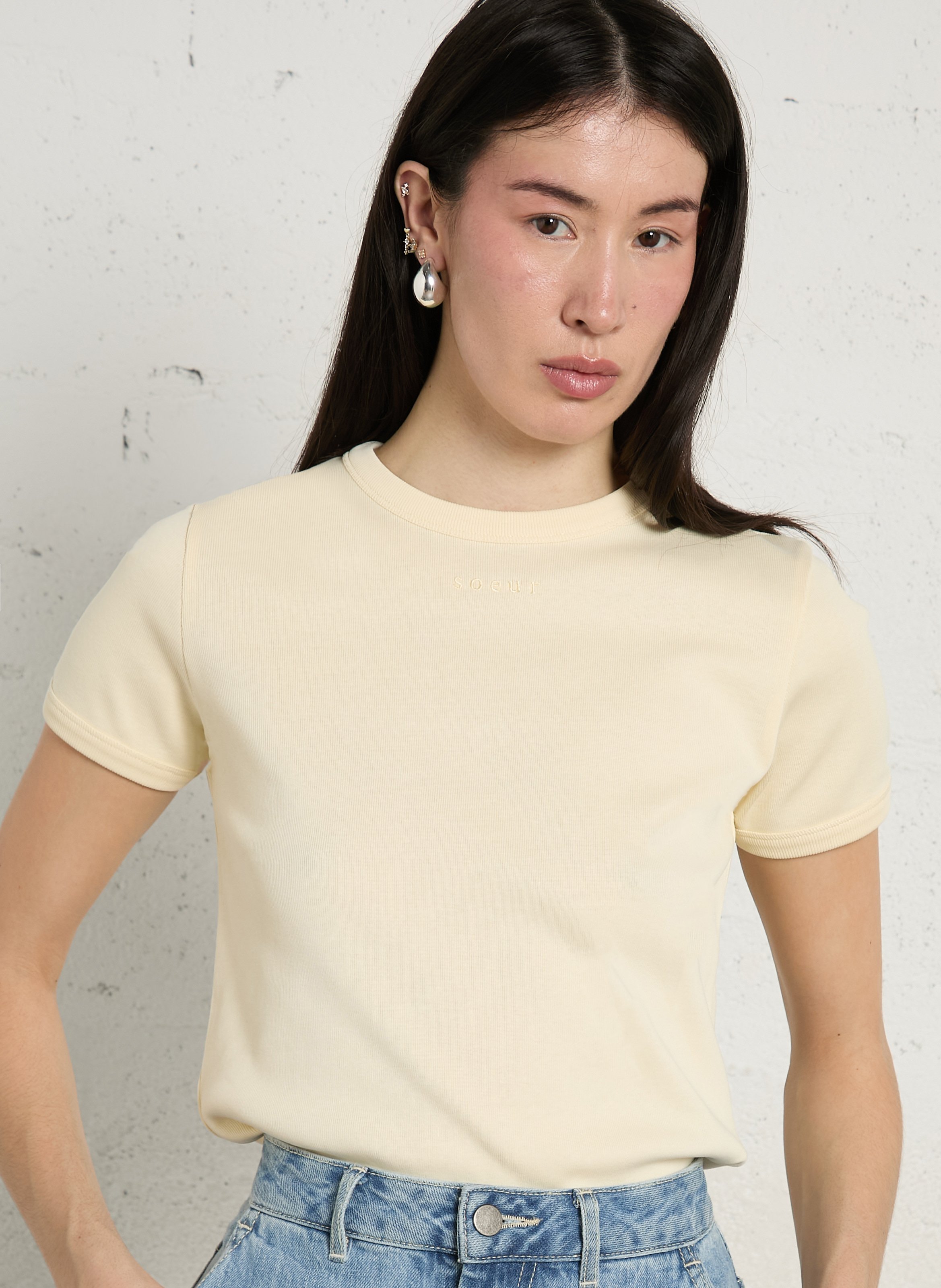 Tee-shirt droit col rond en coton bio aristide SOEUR Jaune