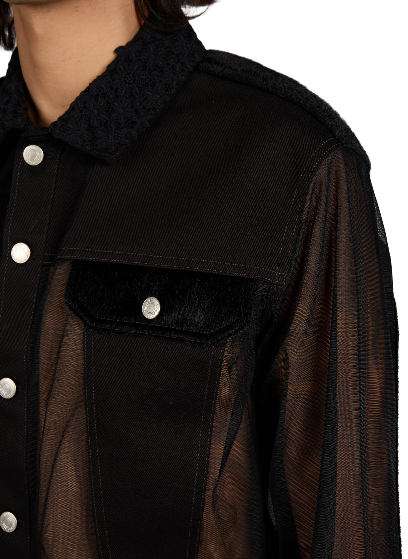 Veste bi-matière semi-transparente à col brodé ANDERSSON BELL Black