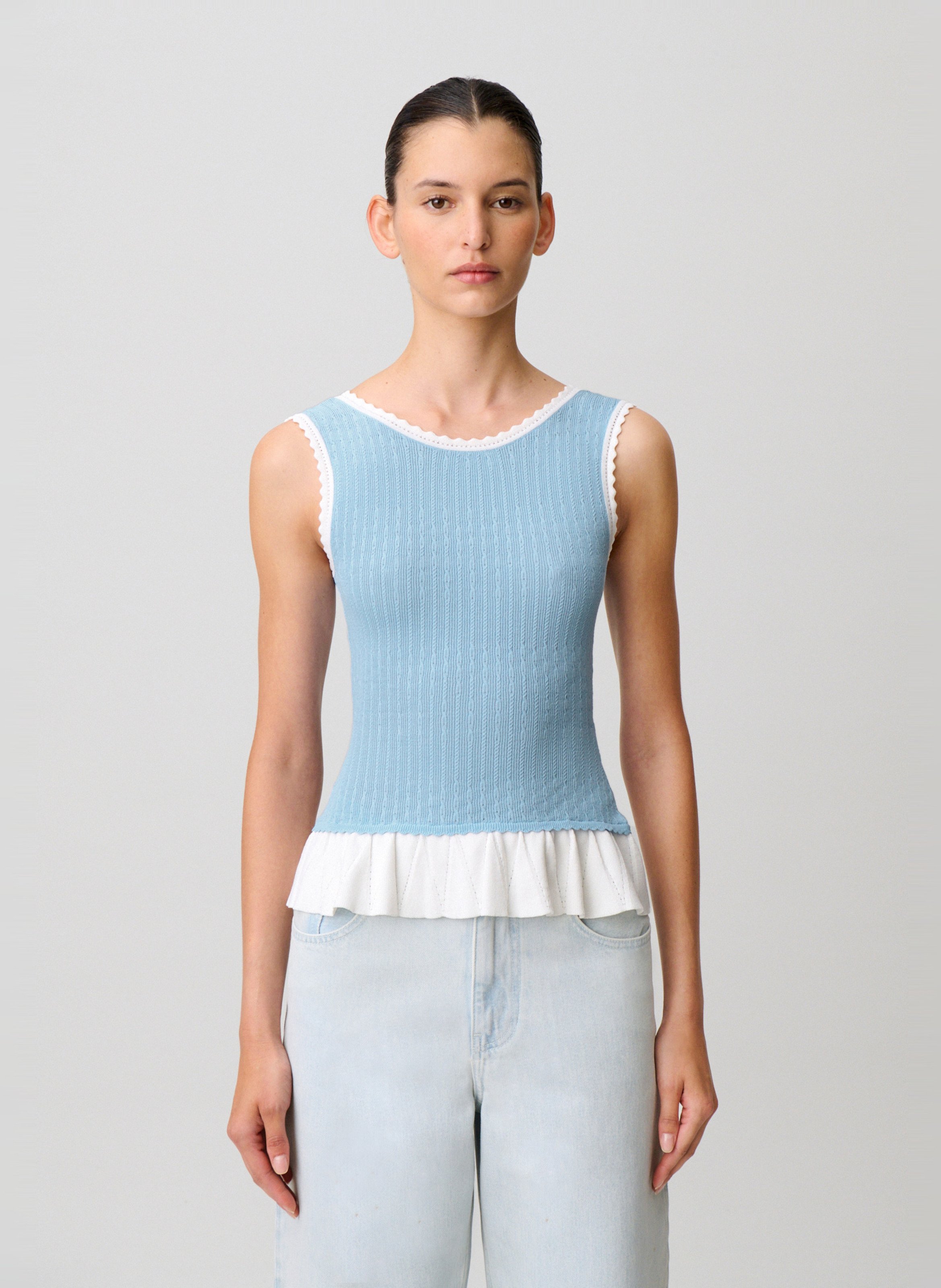 Top ajusté col rond en maille CLAUDIE PIERLOT Bleu