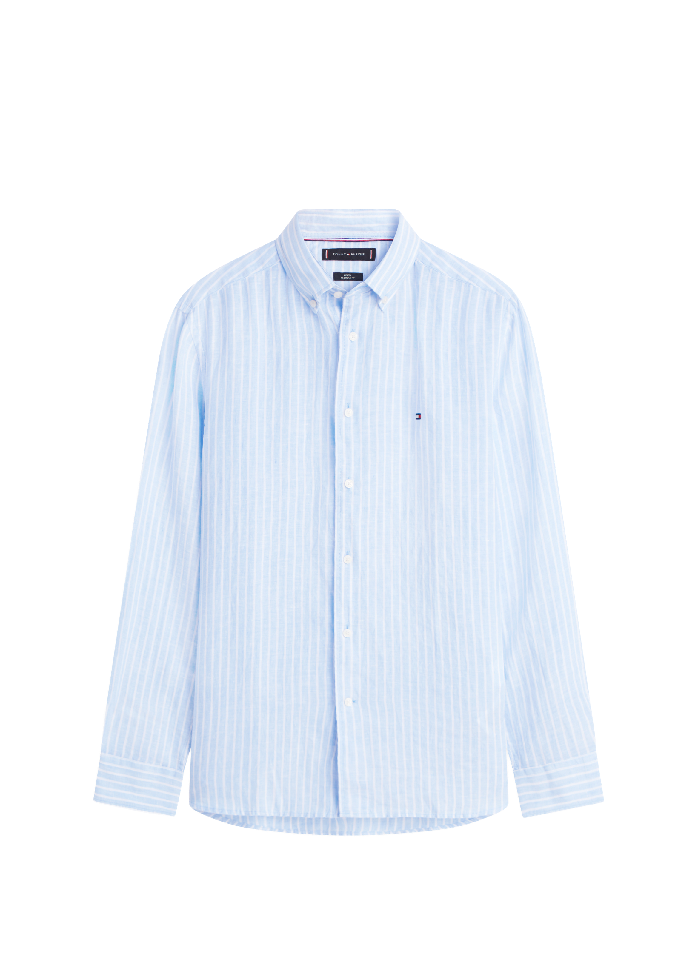 Chemise droite rayée à logo en lin TOMMY HILFIGER Bleu