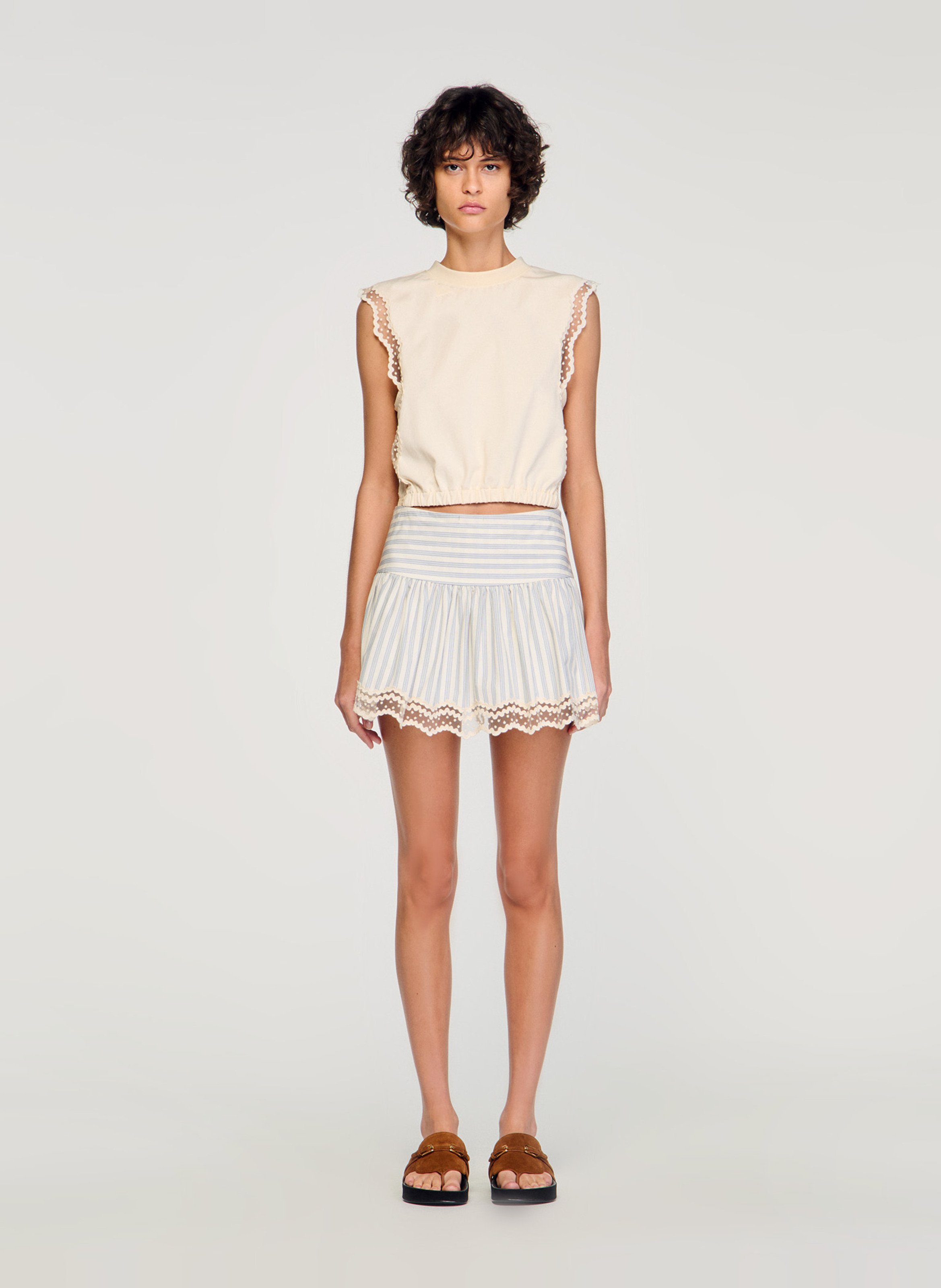 T-shirt court en coton SANDRO Beige