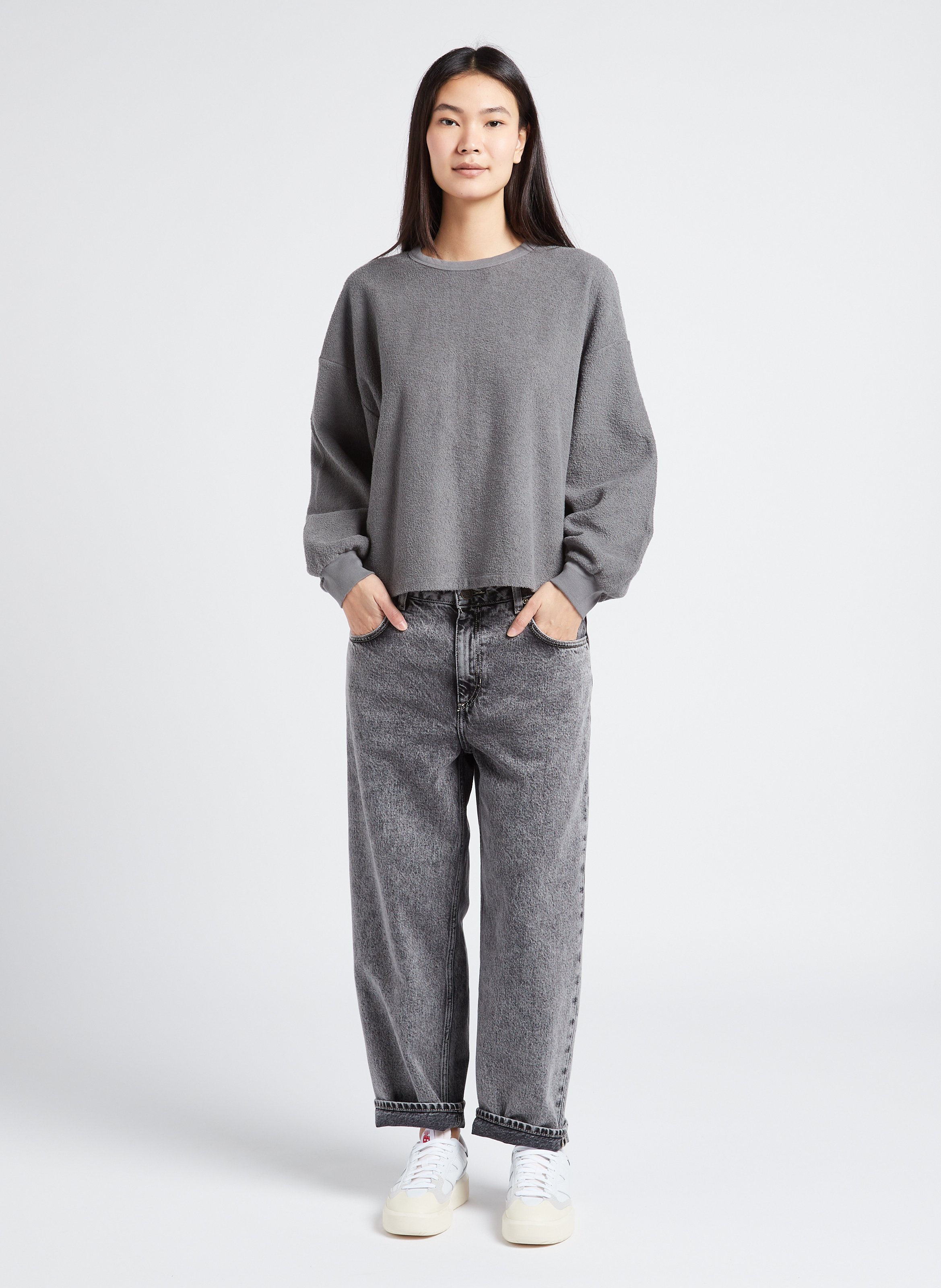 Jean droit taille haute en coton yopday-b AMERICAN VINTAGE Gris