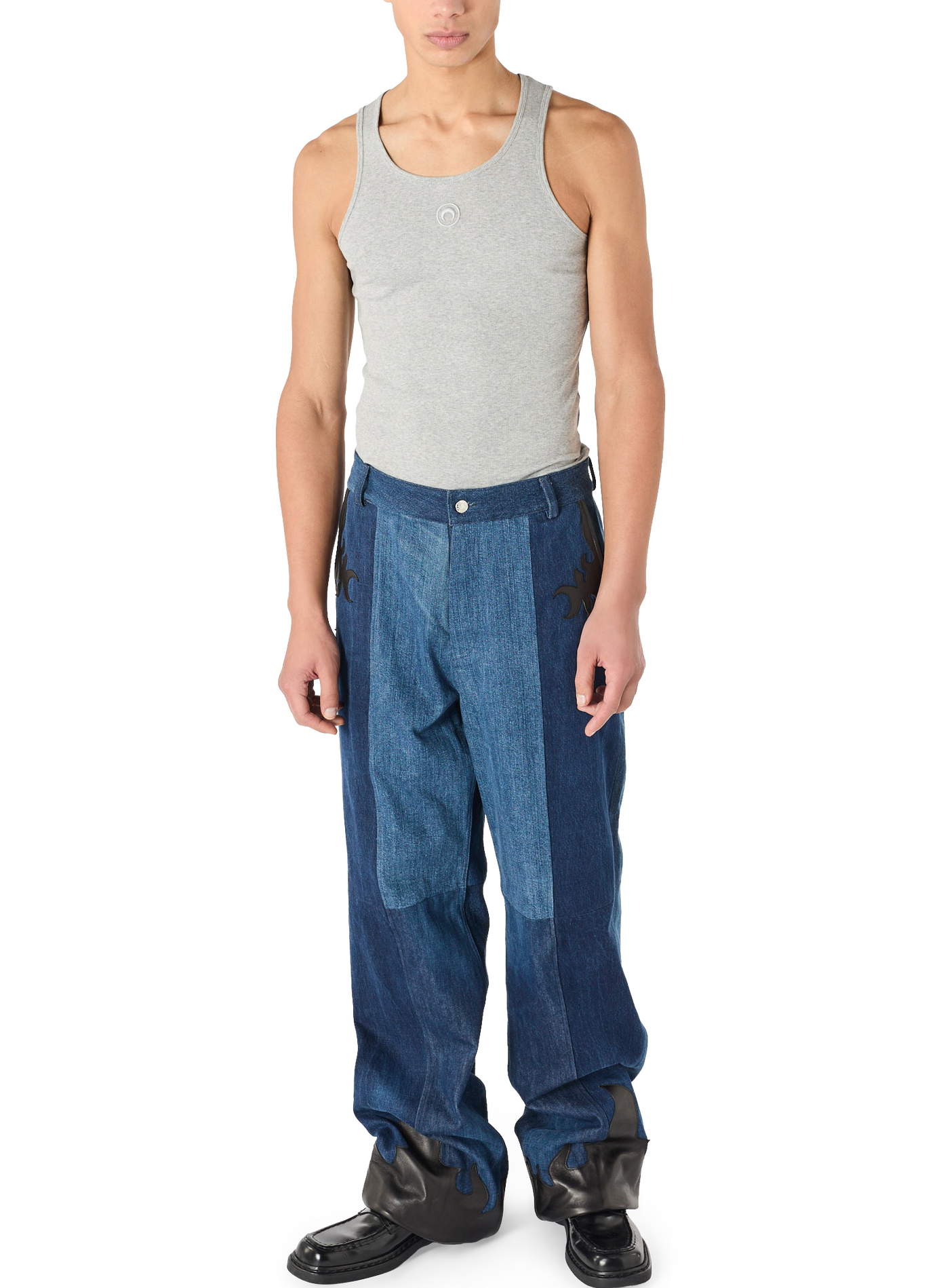Baggy jeans van upcycled denim met leren accenten MARINE SERRE Blauw