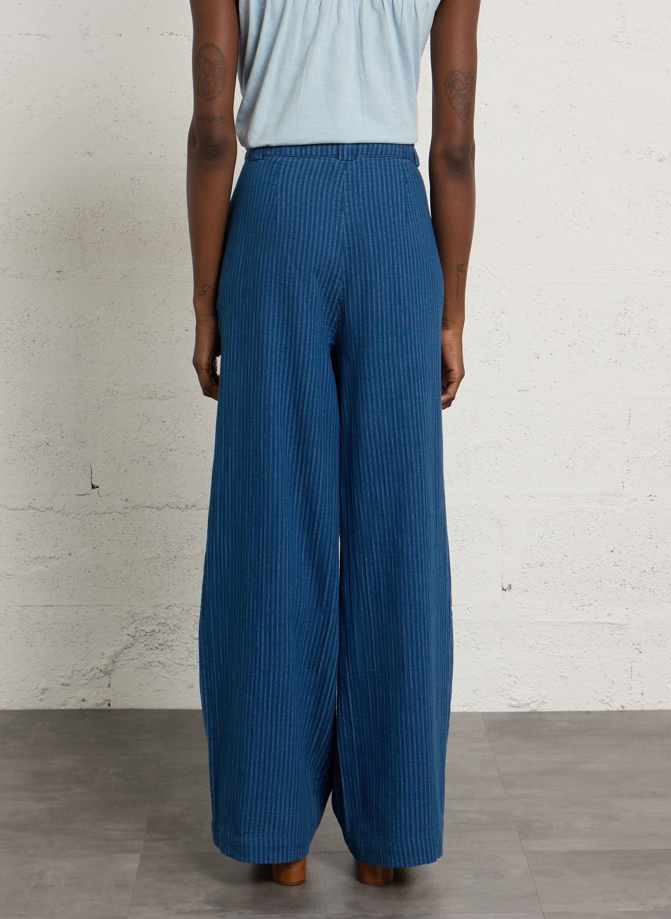 Pantalon large en coton rayé teddy MAISON 123 Bleu