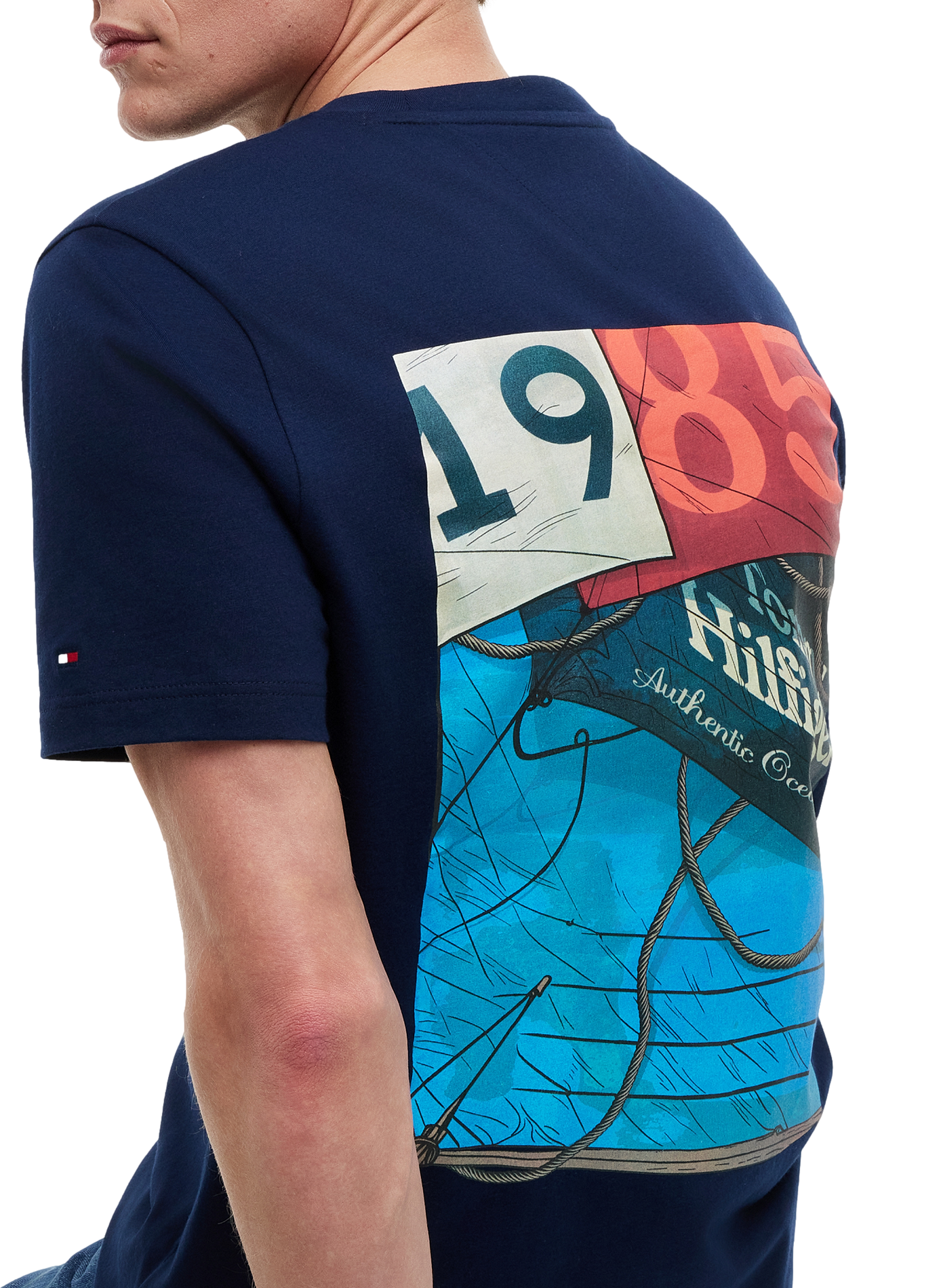 T-shirt droit imprimé en coton TOMMY HILFIGER Bleu