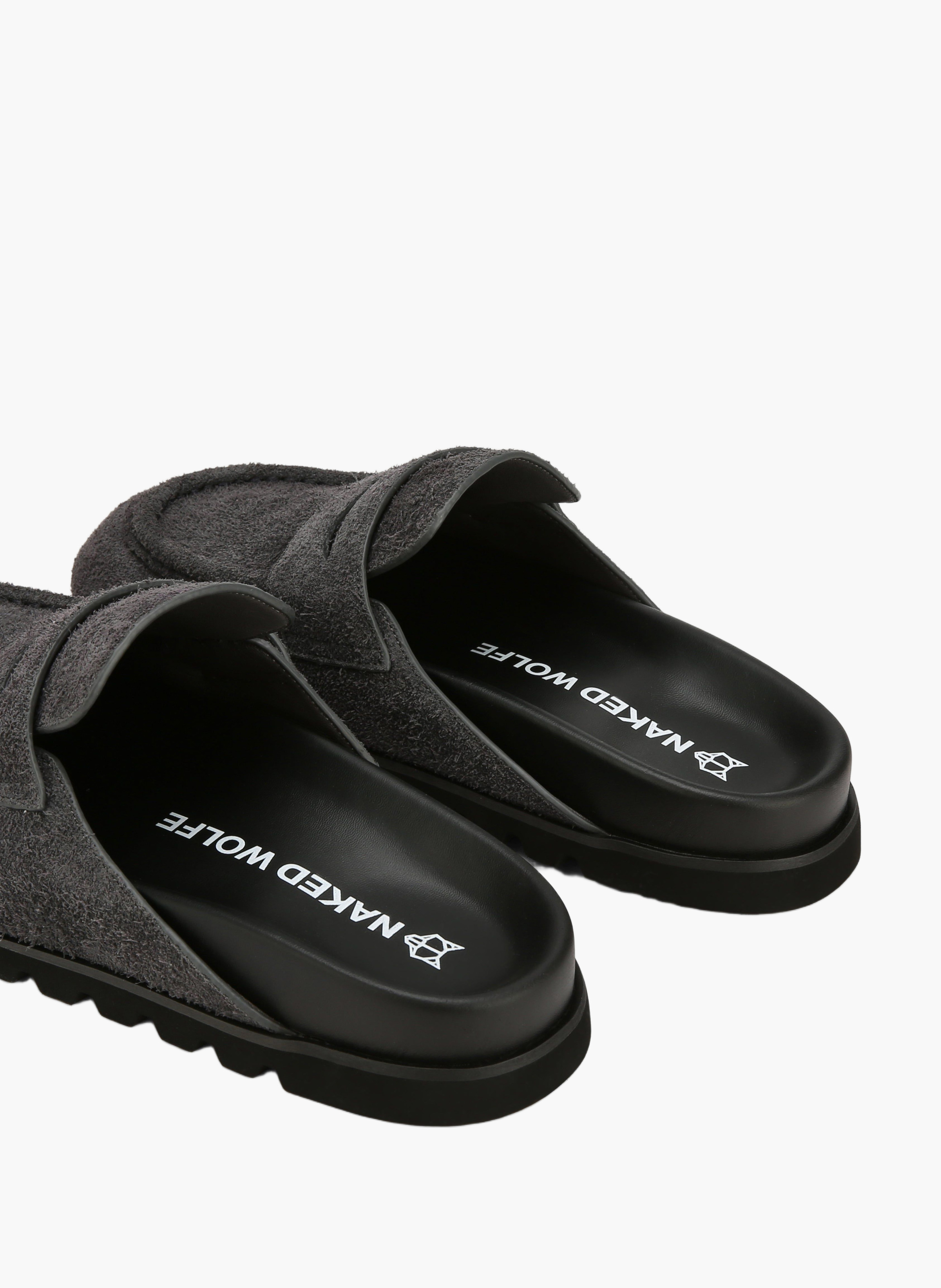 Mules cord en daim effet poilu NAKED WOLFE Gris