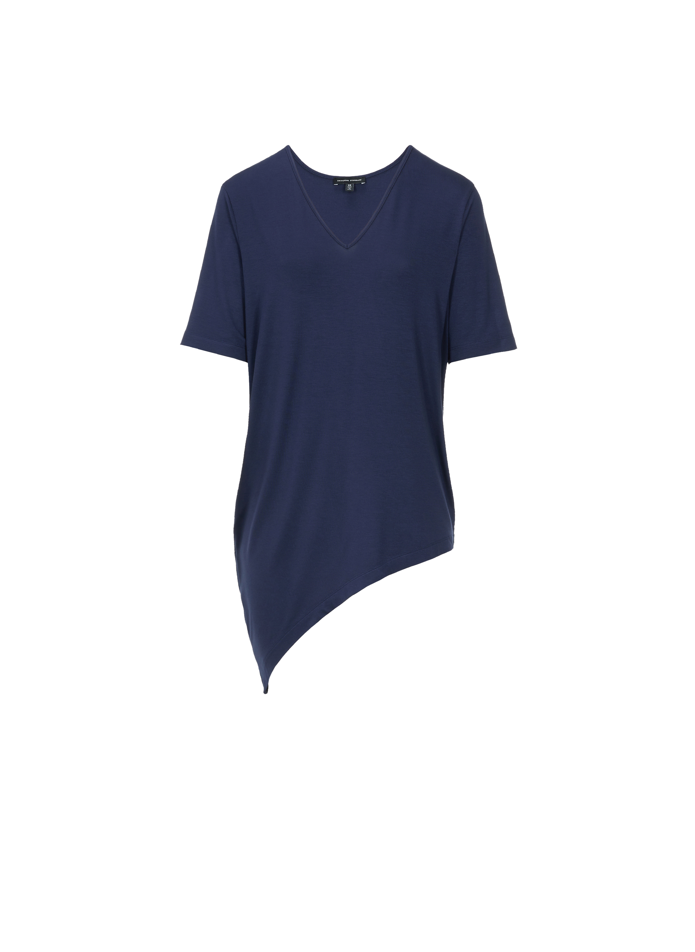 UNIVERSAL STANDARD Genevette asymmetric V-neck stretch viscose T-shirt Blue