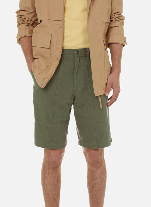 AIGLE Plain cotton and linen shorts Green