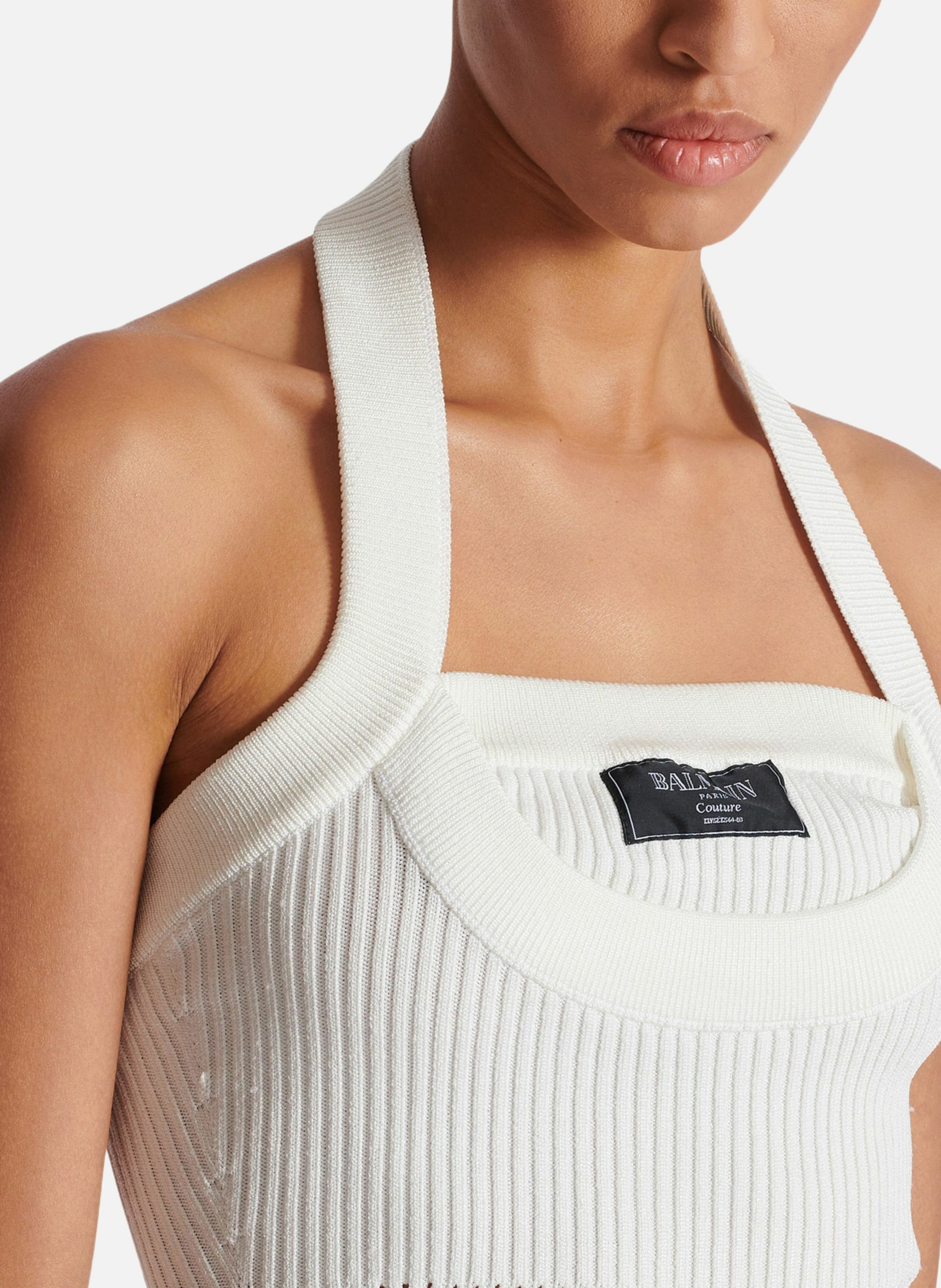 Top dos-nu en maille côtelée BALMAIN Blanc