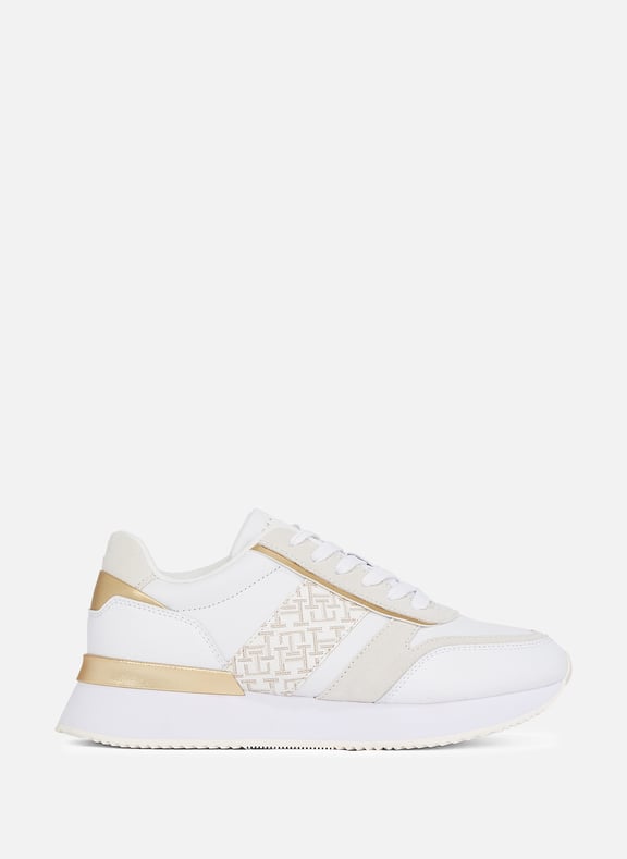 Monogram Metallic Sneakers Beige by TOMMY HILFIGER TOMMY HILFIGER Monogram Metallic Sneakers Beige