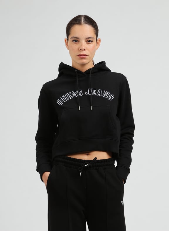 Sweat court brodé en coton Noir by GUESS GUESS Sweat court brodé en coton Noir