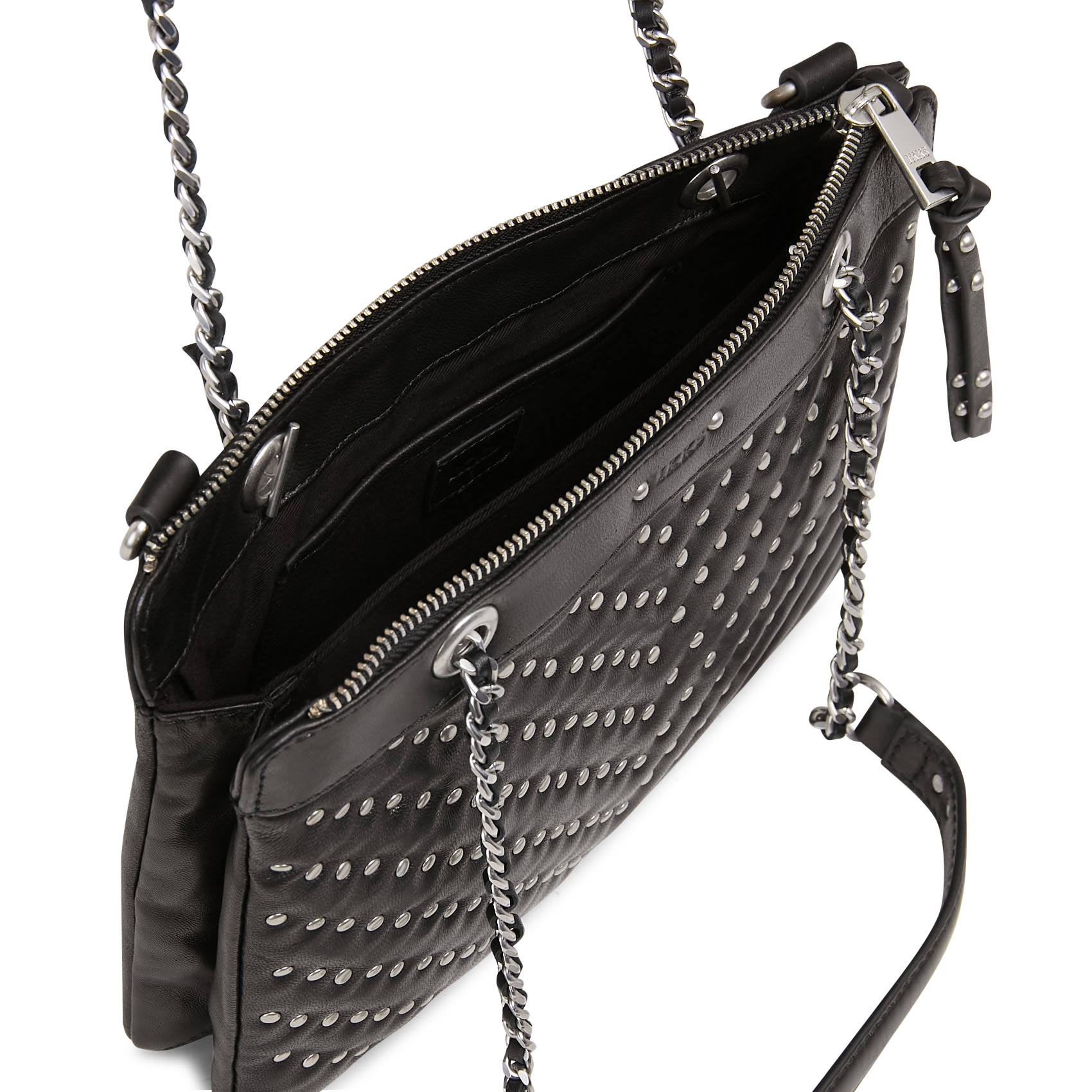 Sac pochette matelassé clouté en cuir 1440 reporter IKKS Noir