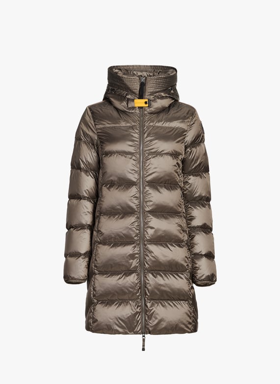 Mid-length hooded puffer jacket Marion | Grey by PARAJUMPERS Mid-length hooded puffer jacket Marion Grey