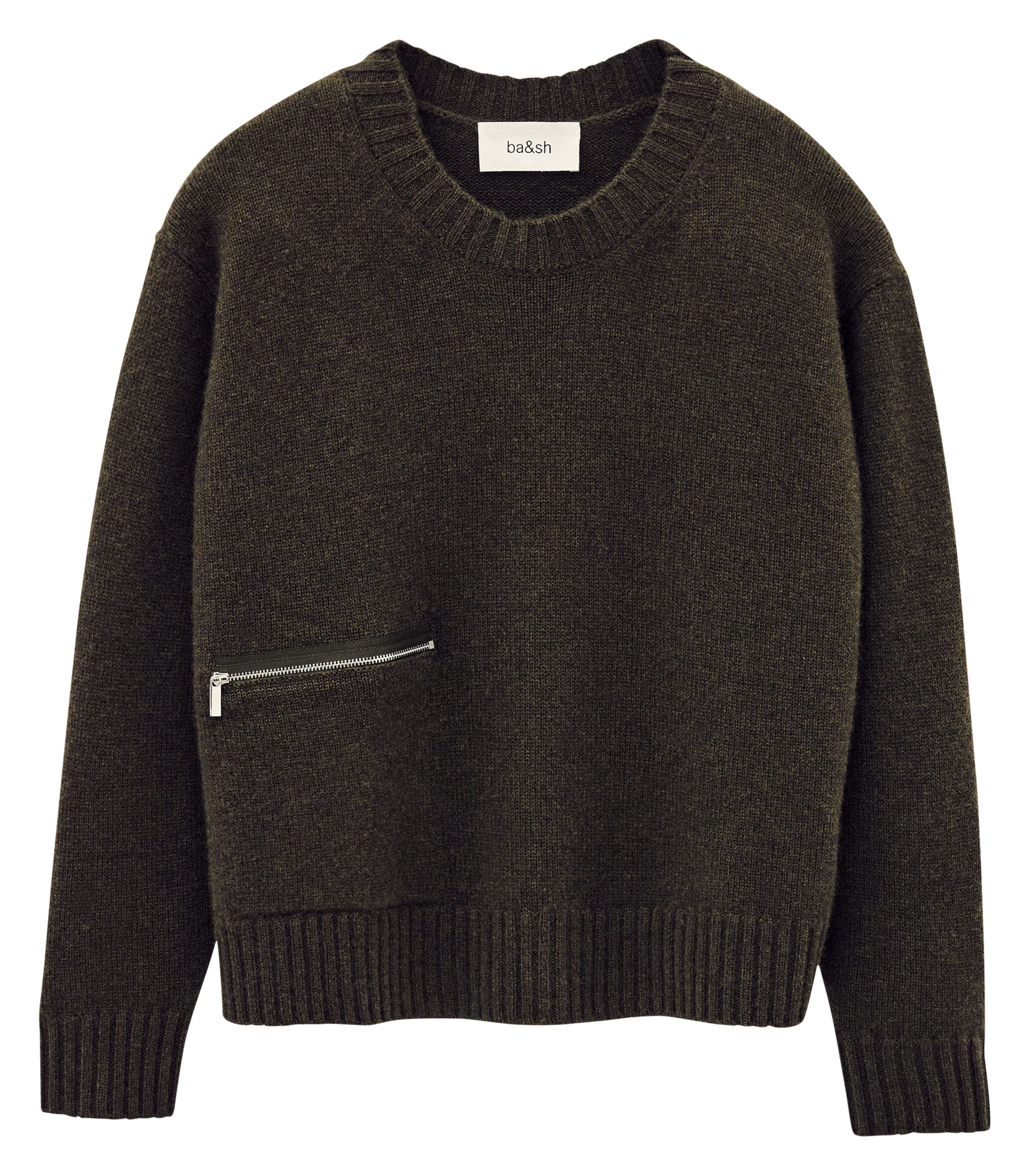 Pull oversize col rond en cachemire cesnik BA&SH Kaki