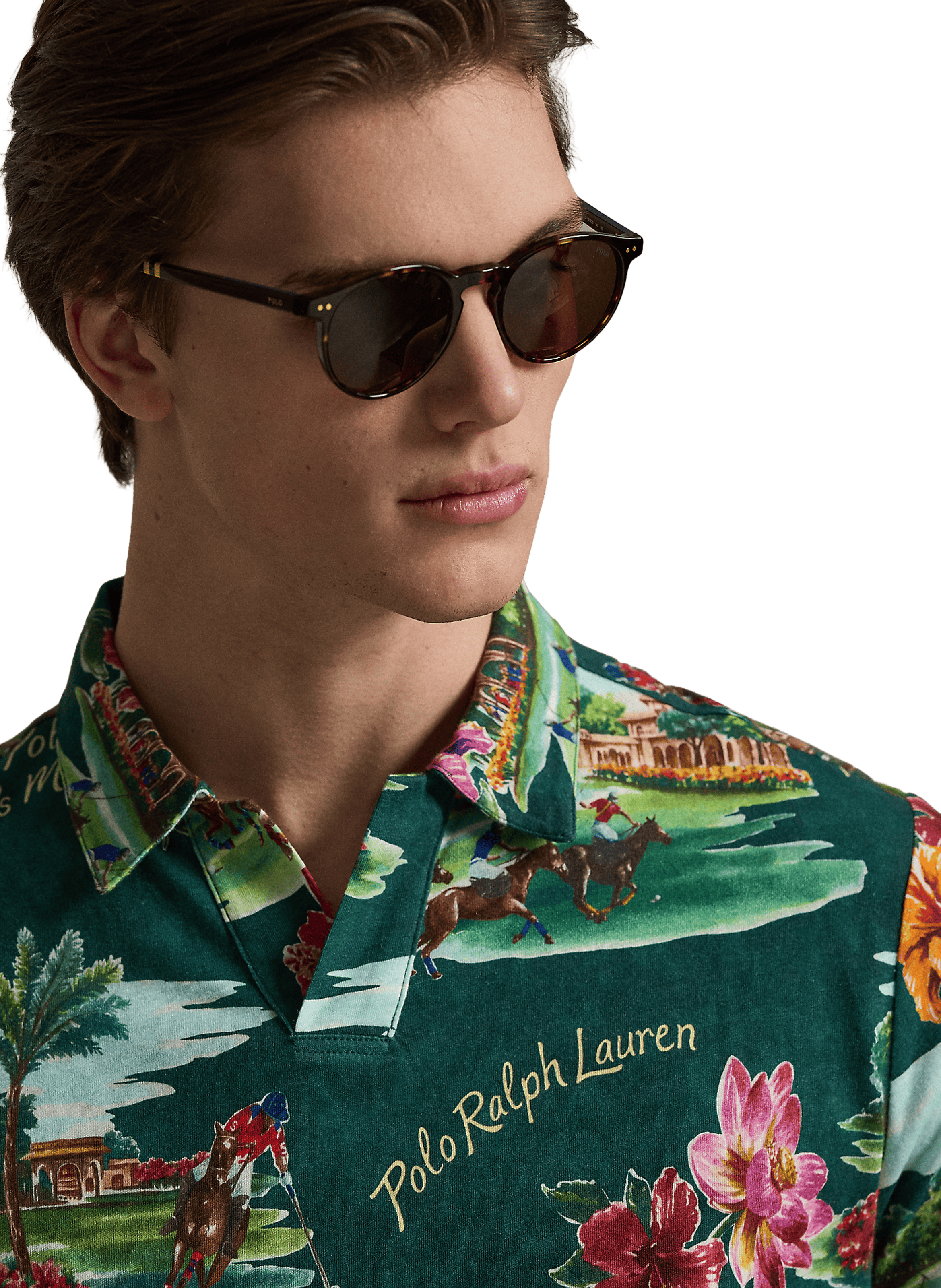 Polo imprimé à manches courtes en lin et coton POLO RALPH LAUREN Green