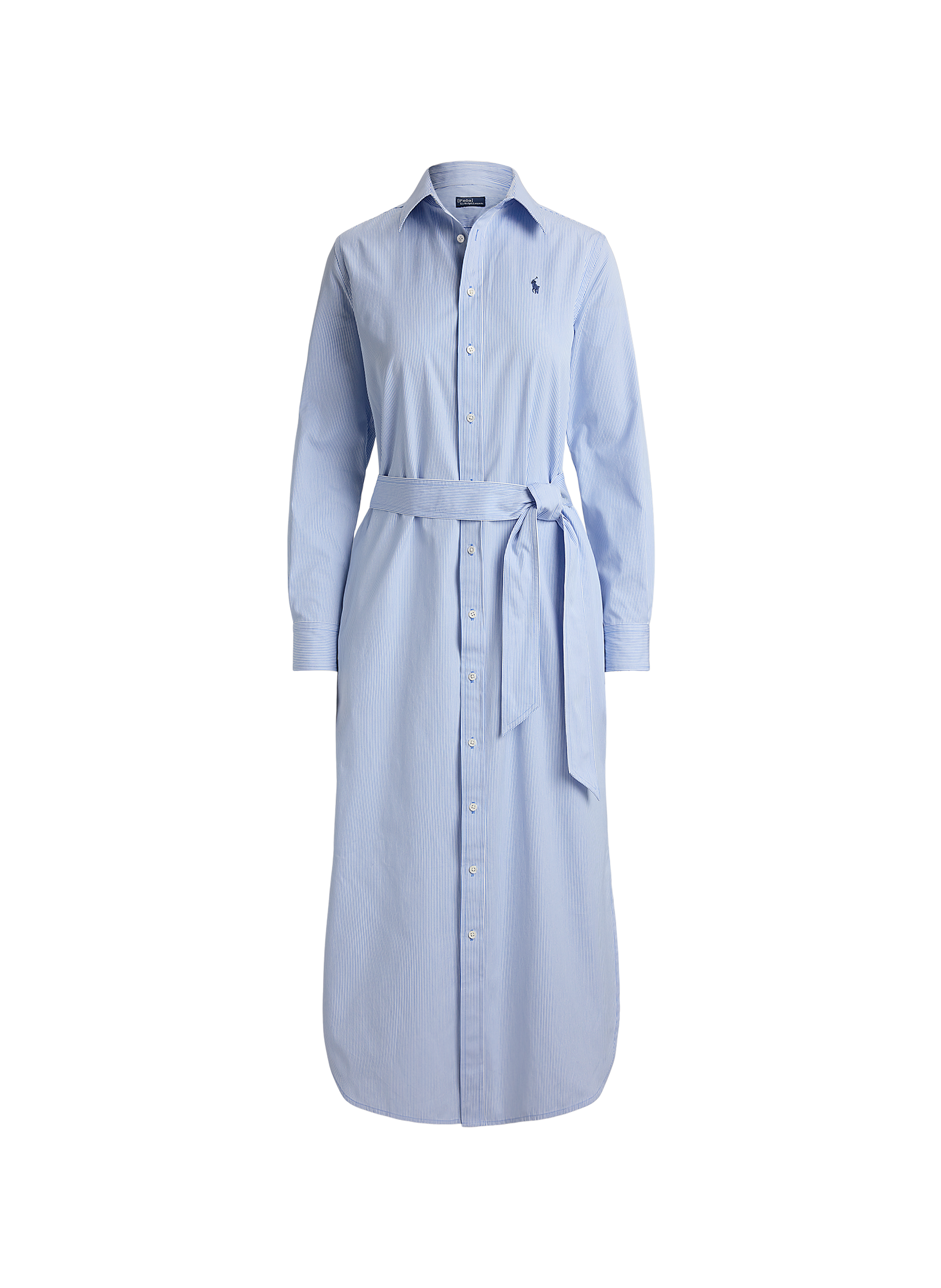 Robe chemise midi rayée en coton POLO RALPH LAUREN Bleu