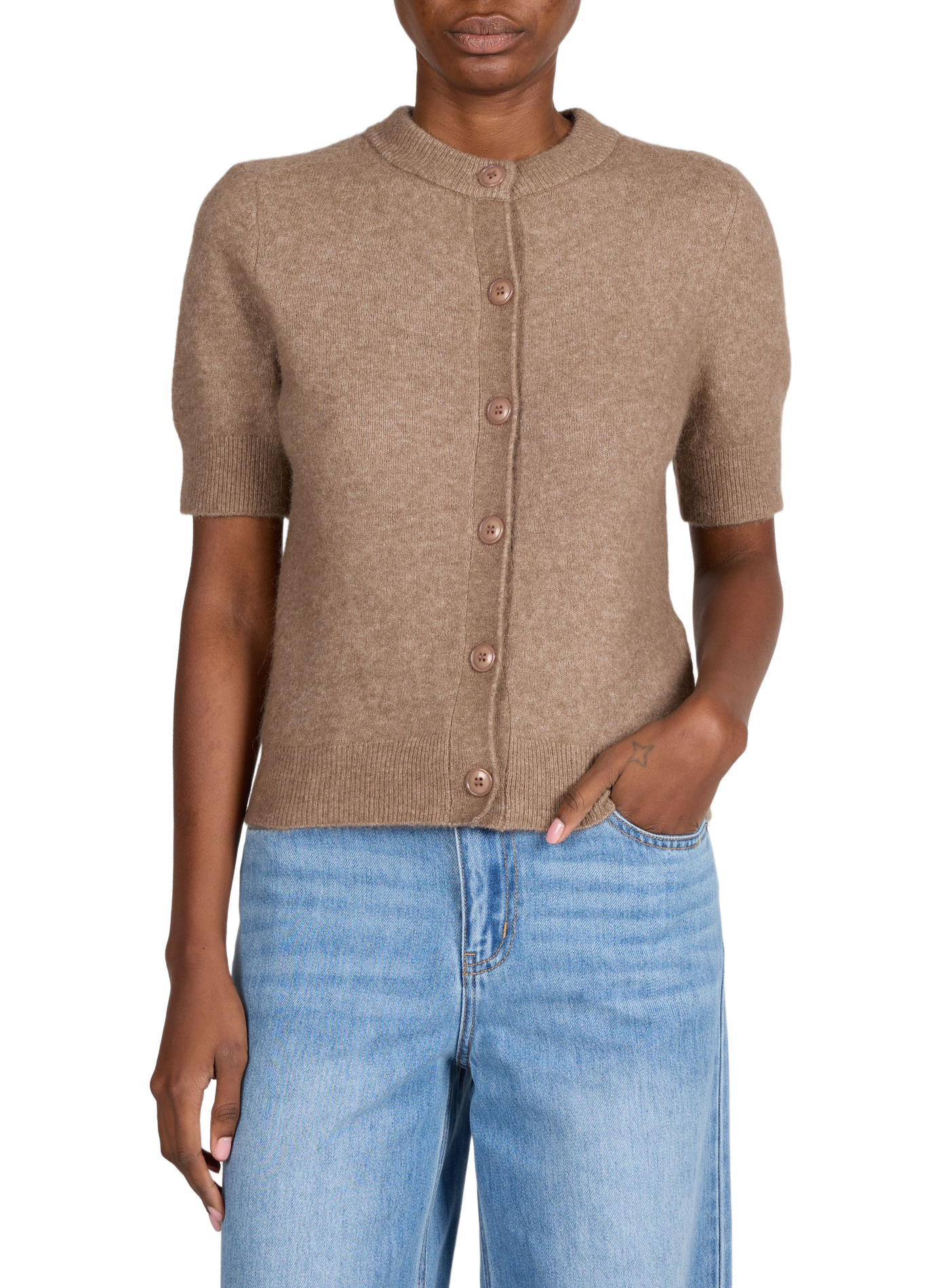 Cardigan à col rond en laine mélangé SAMSOE SAMSOE Marron