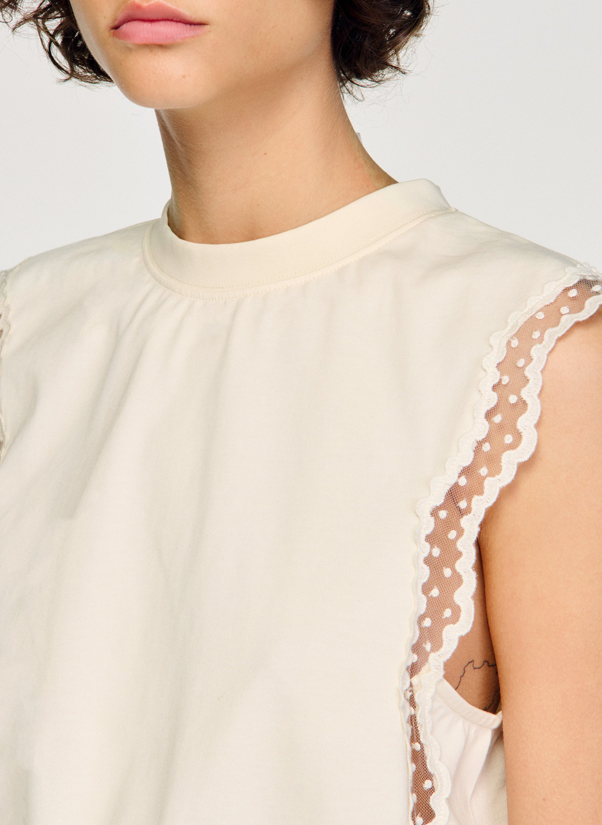 T-shirt court en coton SANDRO Beige