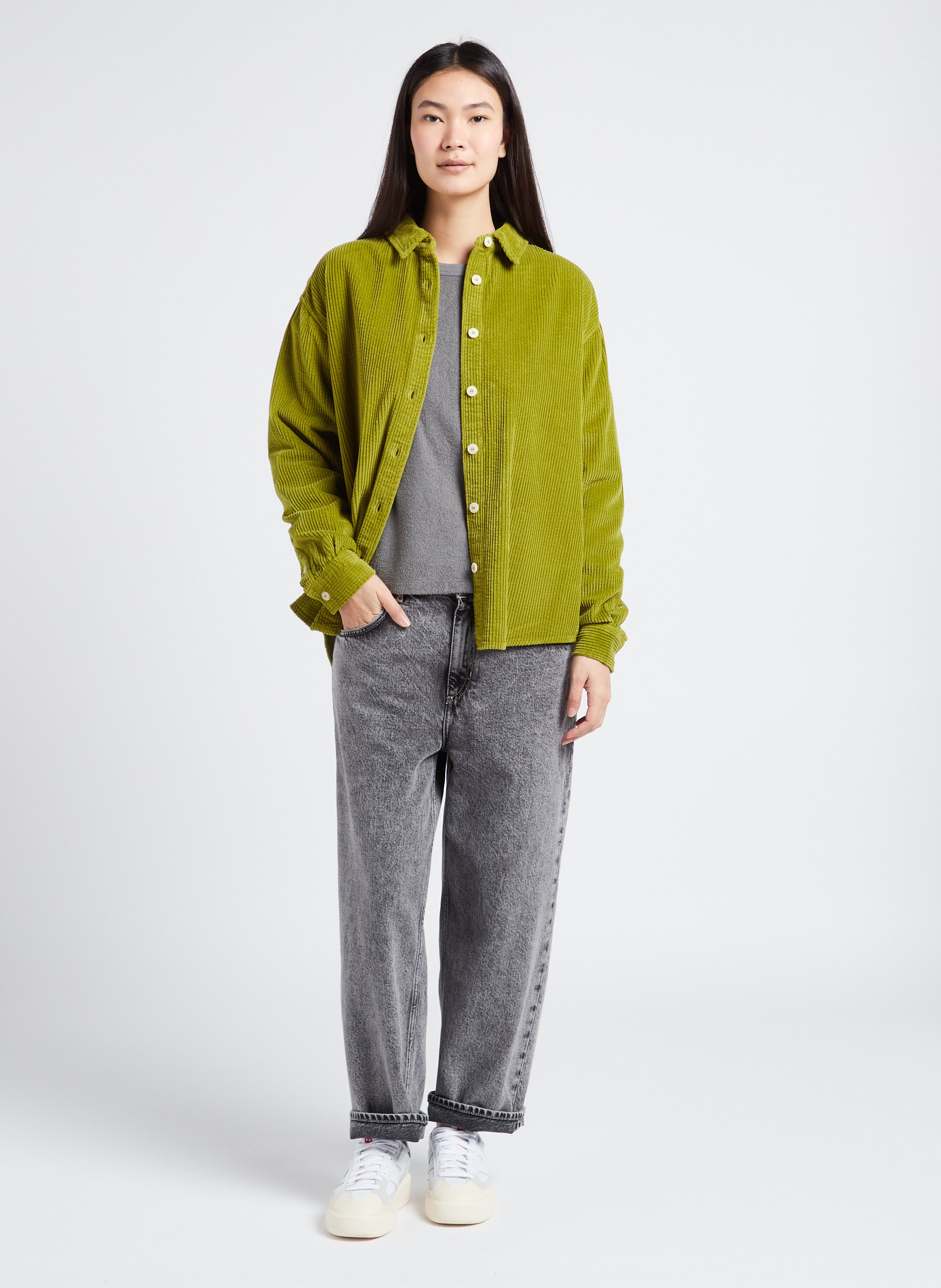 Jean droit taille haute en coton yopday-b AMERICAN VINTAGE Gris