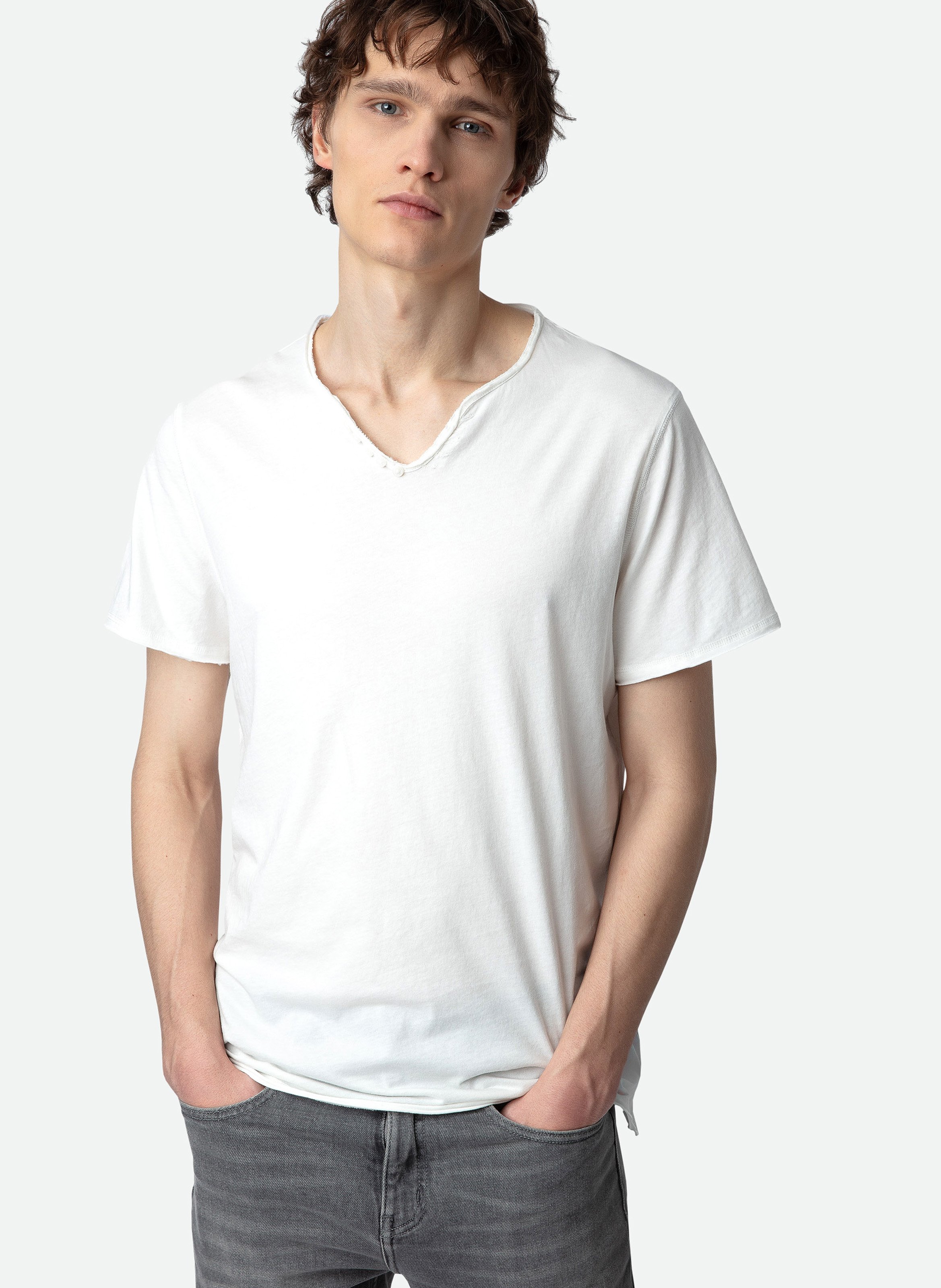 Tee-shirt col tunisien regular-fit en coton monastir ZADIG&VOLTAIRE Wit