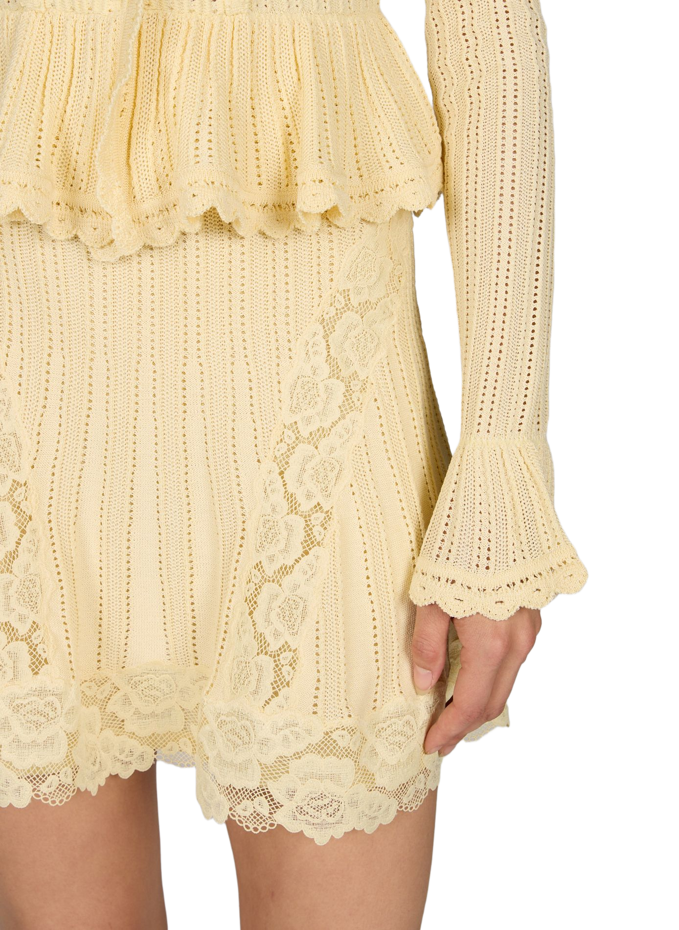 Knit and lace long-sleeved dress SELF PORTRAIT Yellow
