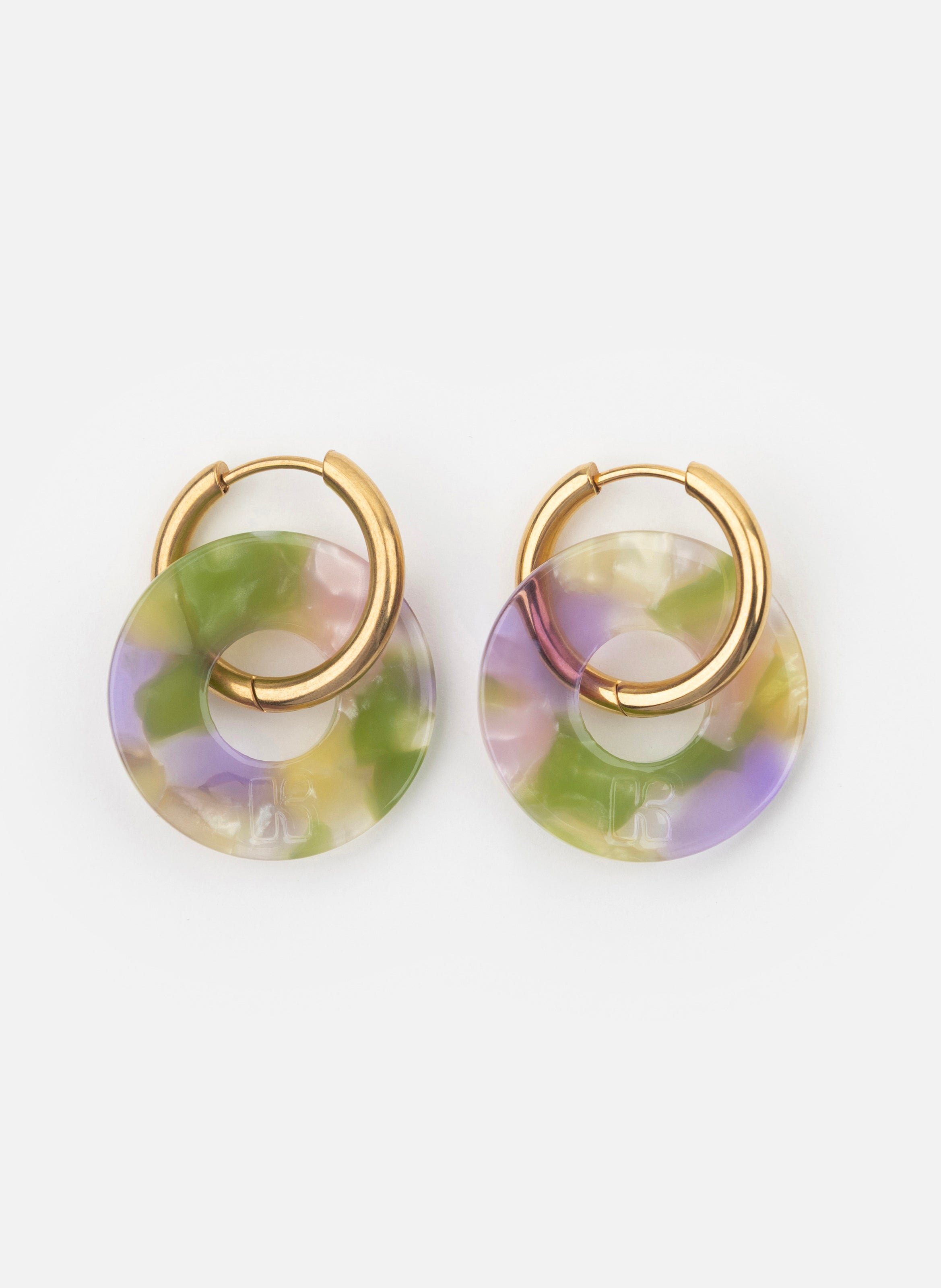Boucles d'oreilles donuts avec anneaux en acier inoxydable doré KURAGE GINZA Vert