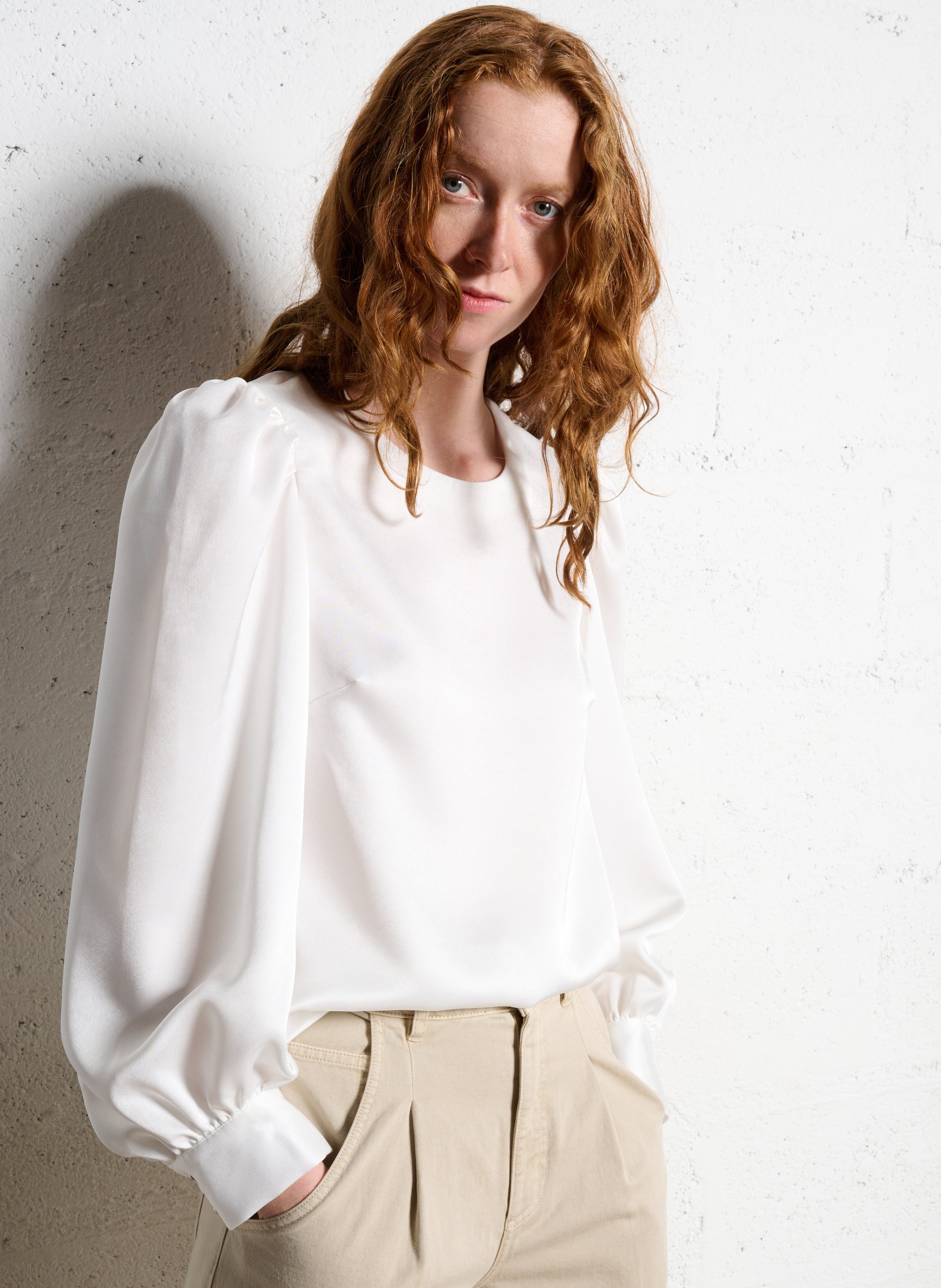 Top droit satiné col rond IKKS Blanc