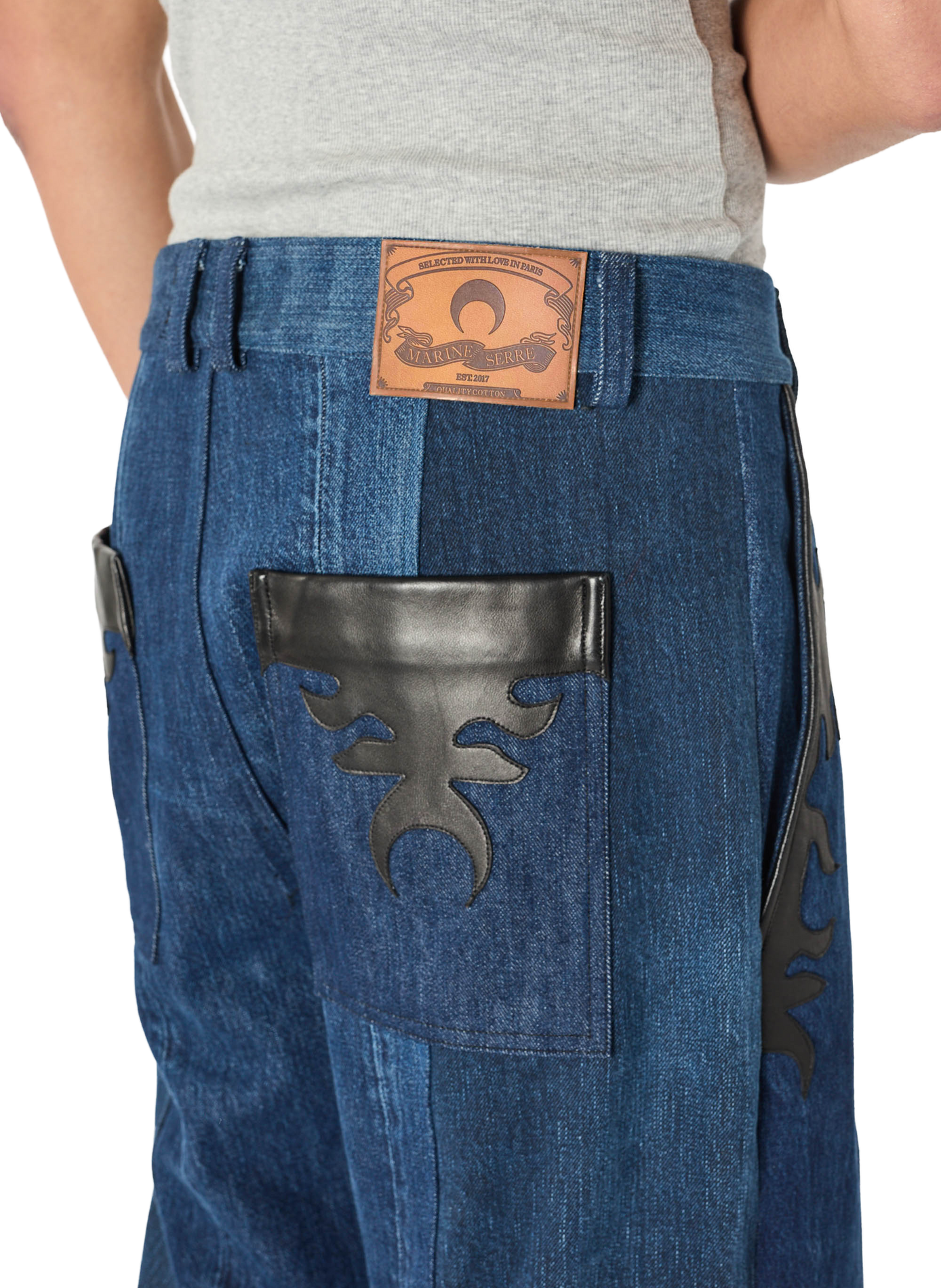 Baggy jeans van upcycled denim met leren accenten MARINE SERRE Blauw