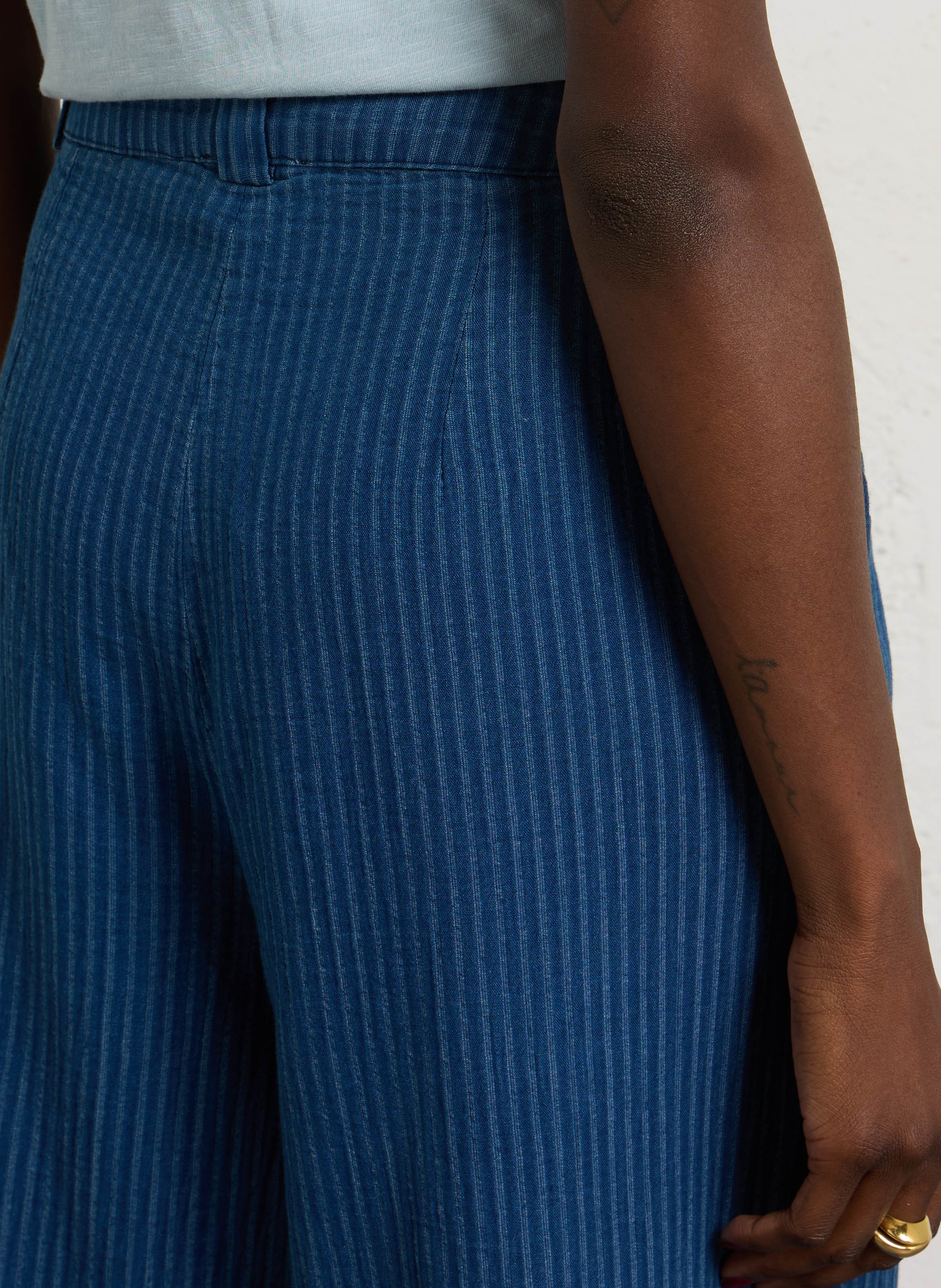 Pantalon large en coton rayé teddy MAISON 123 Bleu
