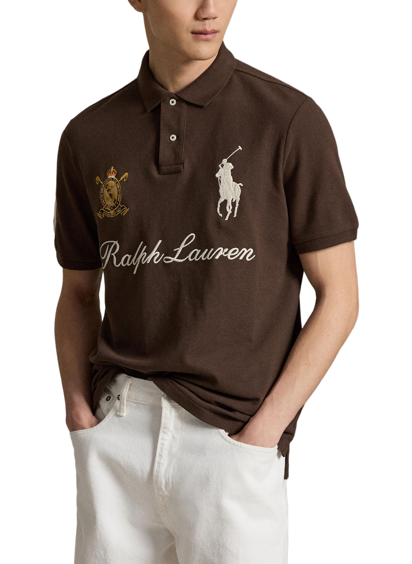 Piqué polo with embroidered logo. POLO RALPH LAUREN Beige
