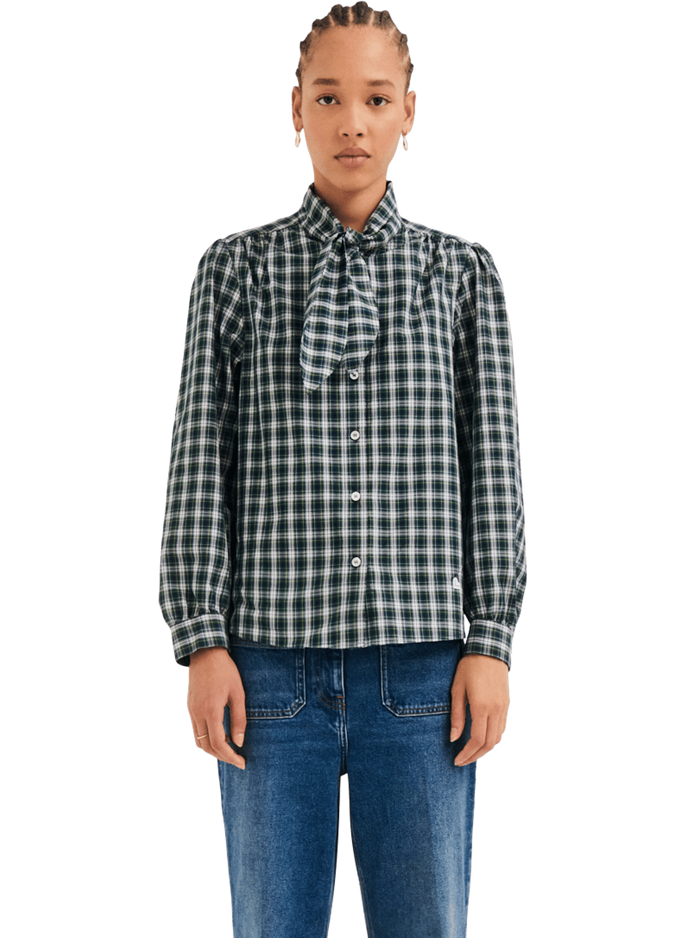 Chemise à carreaux et col cravate - linette PABLO Vert