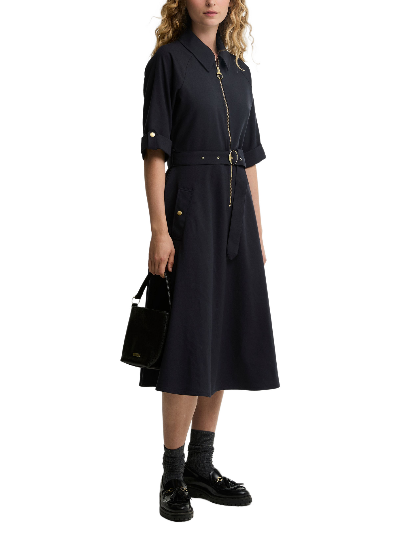Midi-Kleid mit tailliertem Schnitt, klassischem Kragen und Reißverschluss BARBOUR Blau