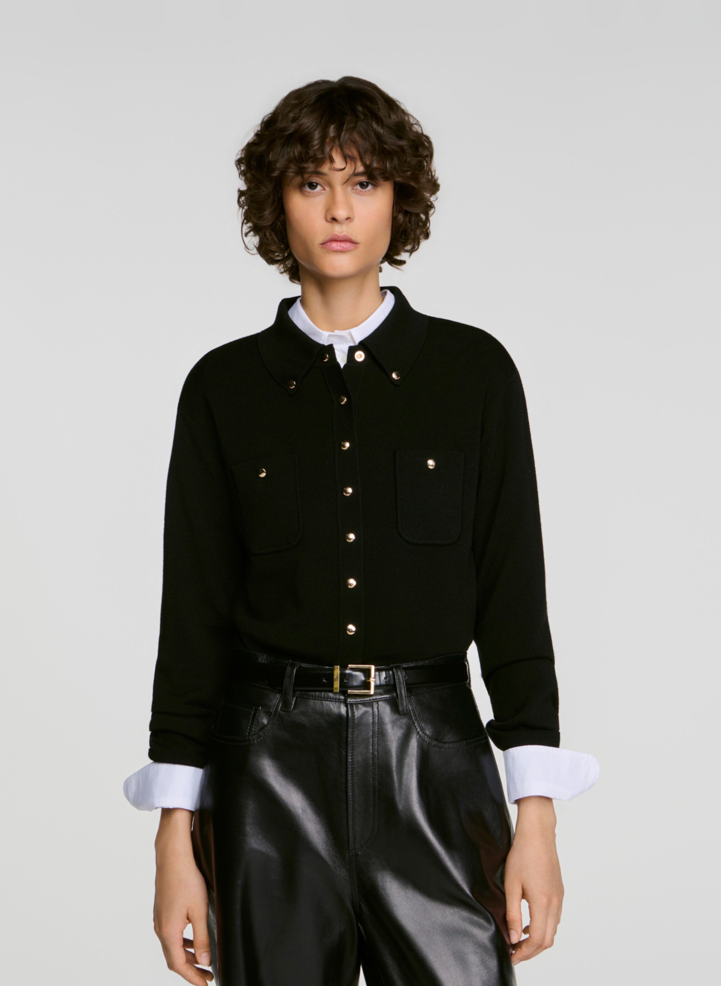 Gilet droit boutonné en laine mélangée SANDRO Noir