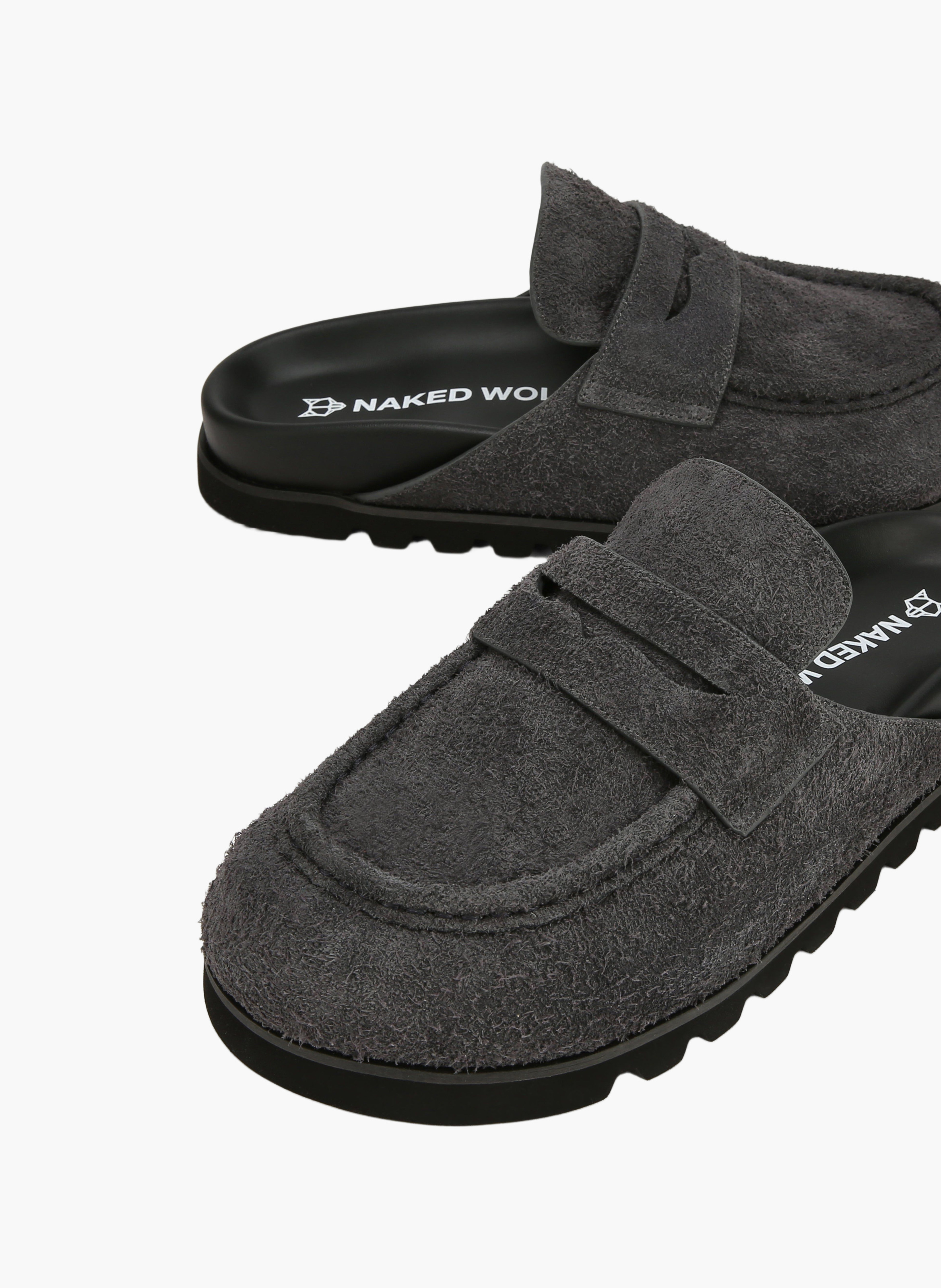 Mules cord en daim effet poilu NAKED WOLFE Gris