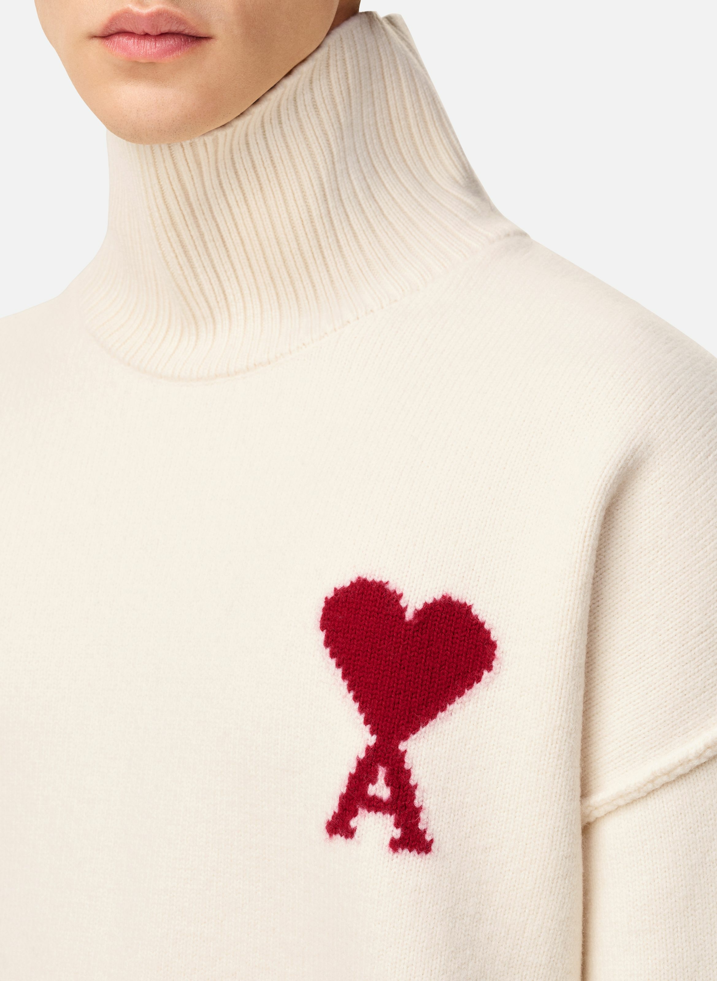 Pull col cheminée ami de coeur en laine unisexe AMI PARIS Blanc