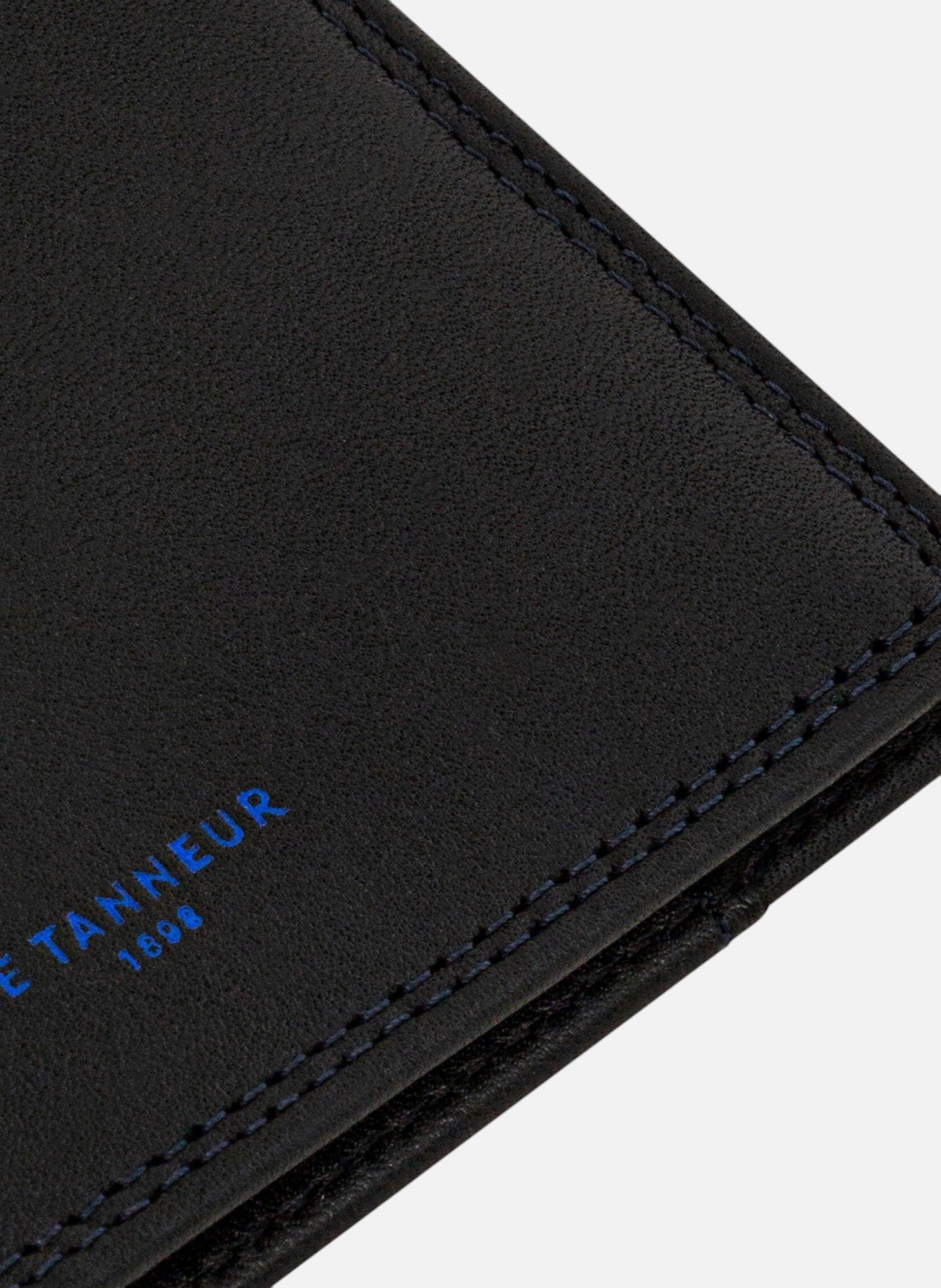 Porte cartes horizontal moyen modèle avec poche billets martin en cuir lisse LE TANNEUR Noir