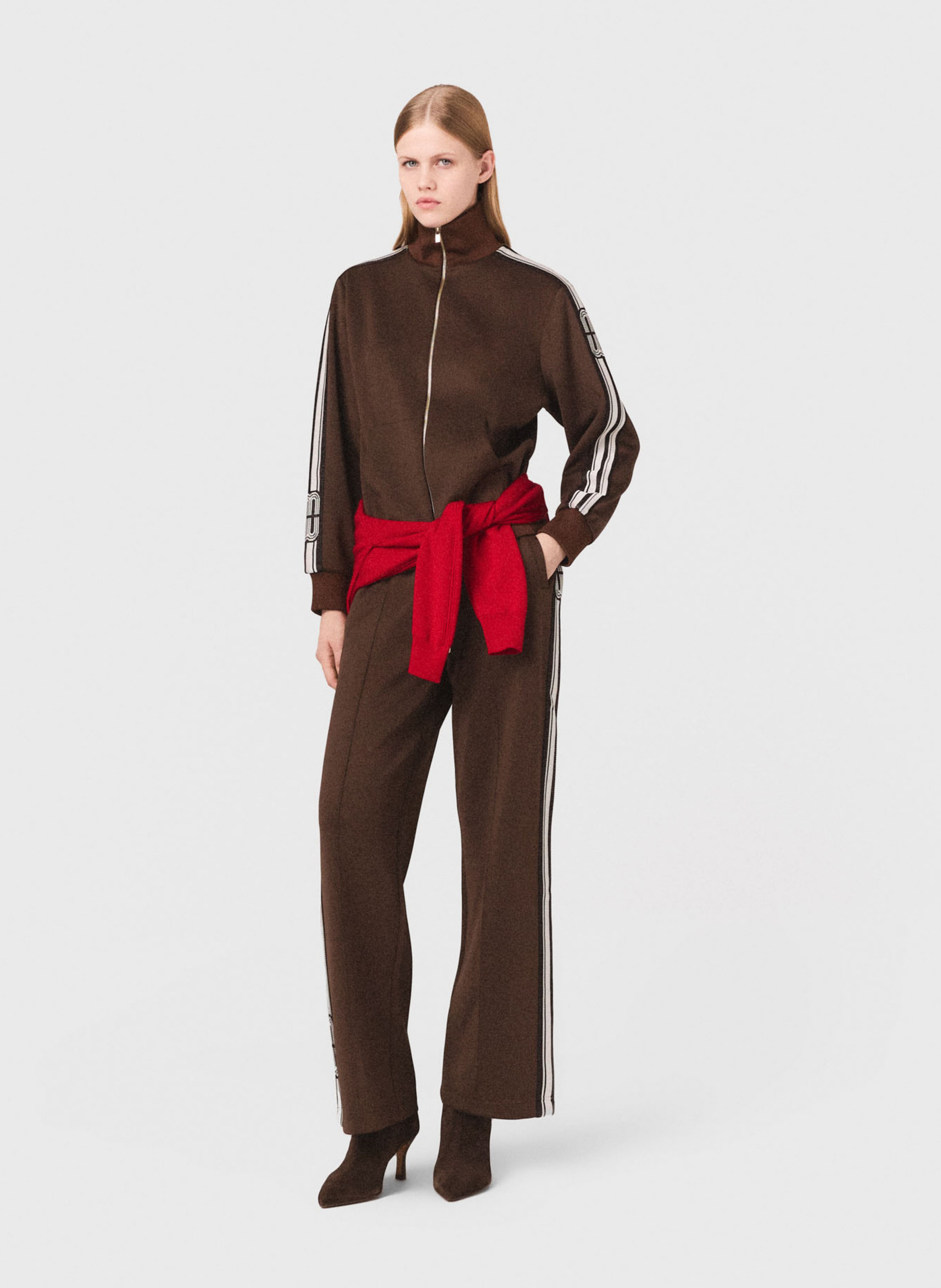 Sweat droit col montant zippé MAJE Marron