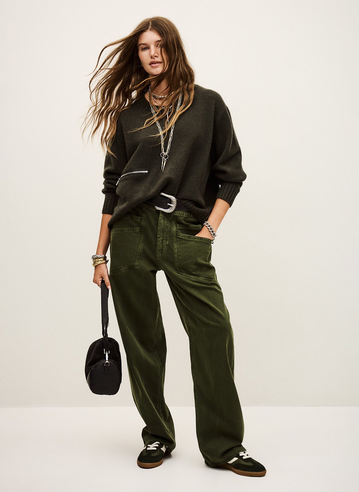 Pull oversize col rond en cachemire cesnik BA&SH Kaki