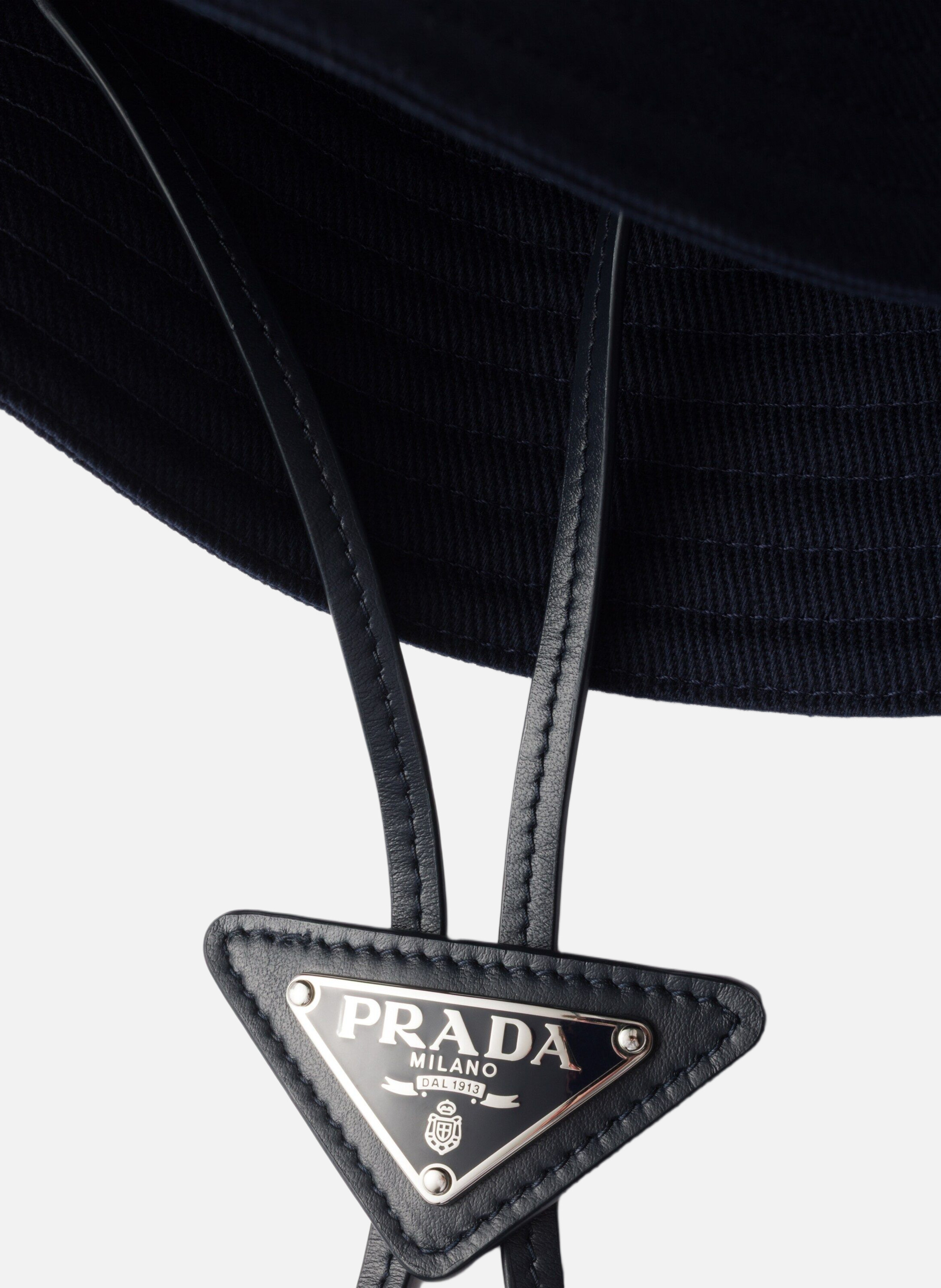 Chapeau à bord large en coton PRADA Bleu