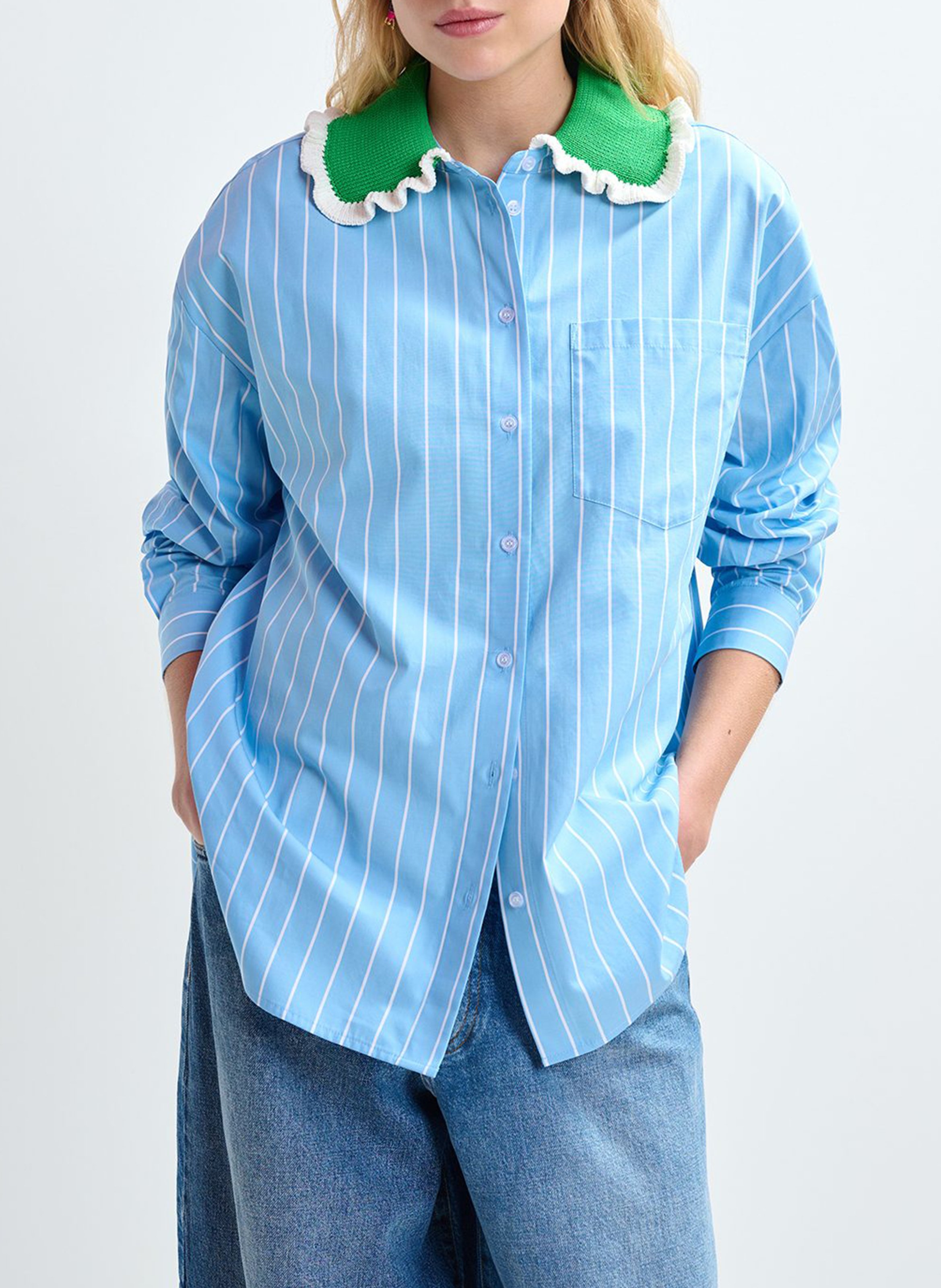 Chemise oversize col classique en coton rayé joyful ESSENTIEL ANTWERP Bleu