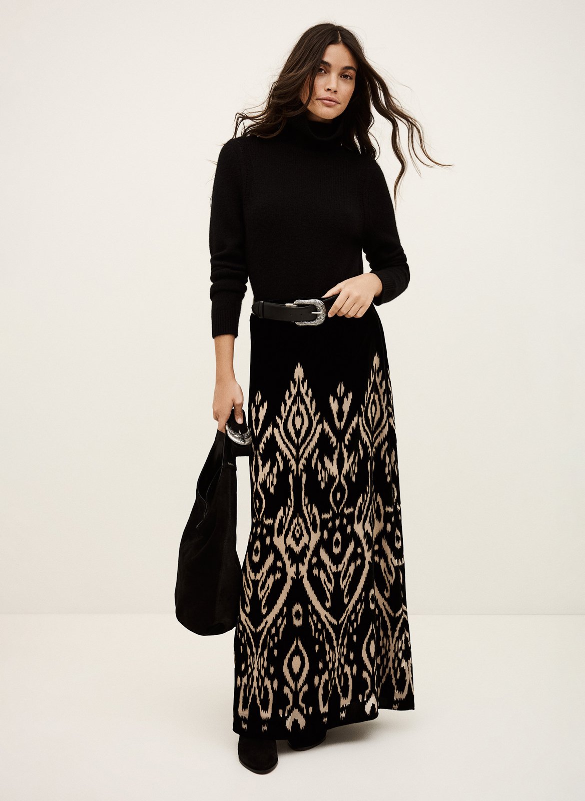 Jupe longue ample imprimée alpha BA&SH Noir